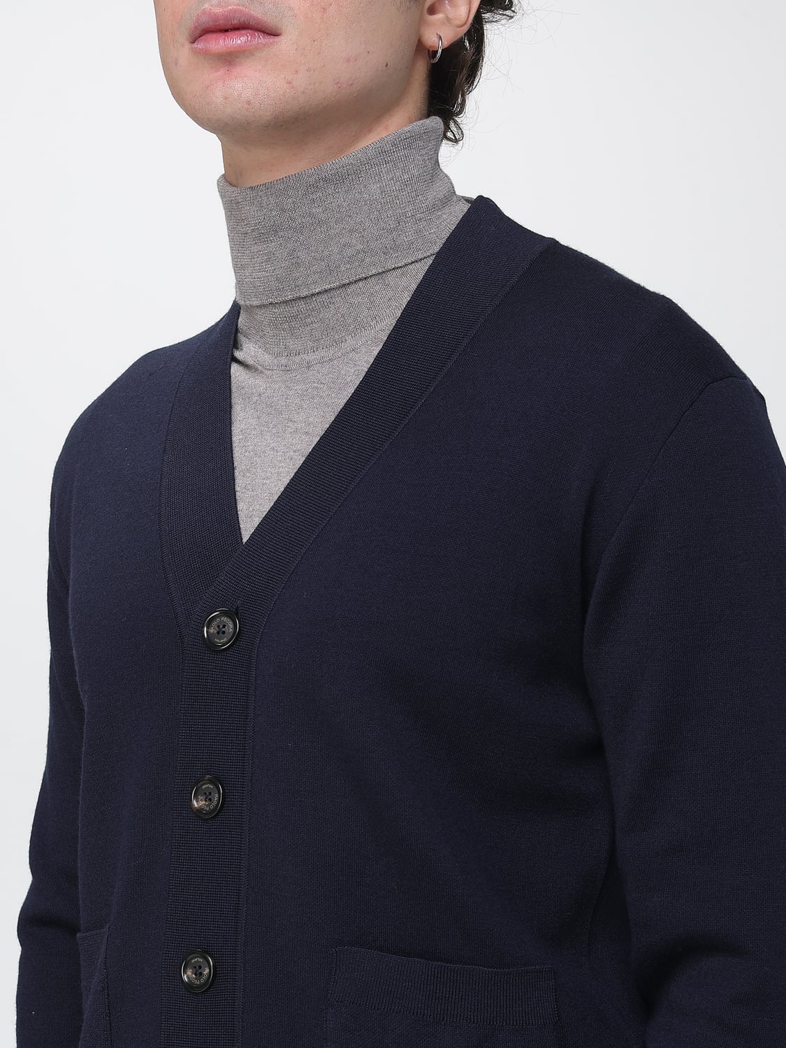 PAOLO PECORA MAGLIA: Cardigan Paolo Pecora in 100% lana con scollo a V e bottoni, Blue - Img 3