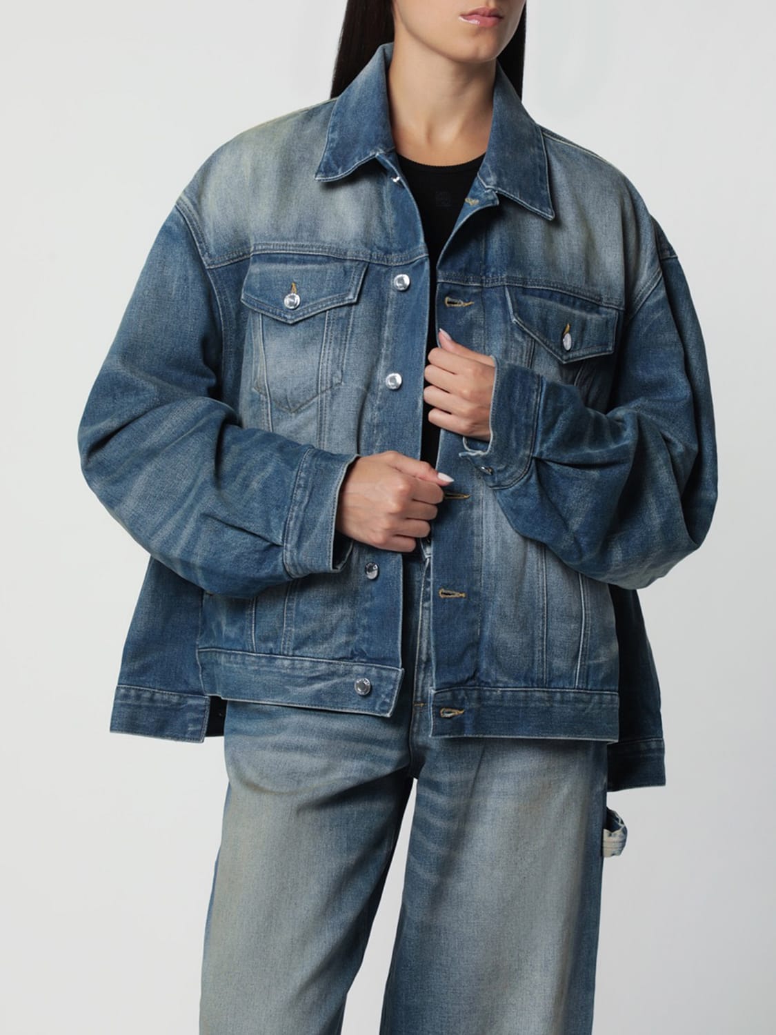 HAIKURE JACKET: Haikure Cropped Relaxed Fit Cotton Denim Jacket, Blue - Img 1