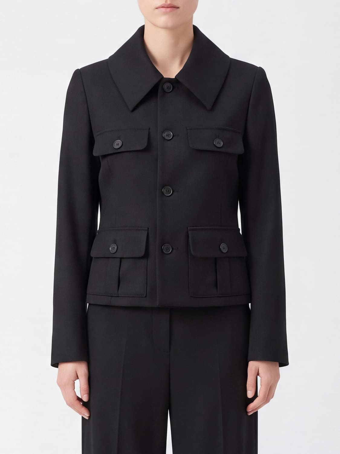 PALOMA WOOL GIACCA: Blazer corto monopetto Paloma Wool in misto lana con tasche a patta, Grigio - Img 1