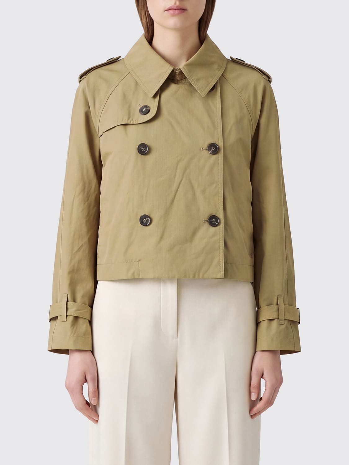 PALOMA WOOL JACKE: Kurzer Zweireiher-Trenchcoat Paloma Wool aus Baumwollmischung mit Schulterklappen, Camel - Img 1