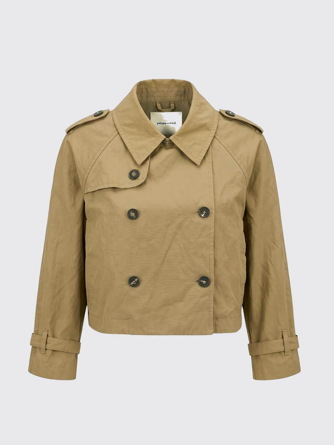 PALOMA WOOL JACKE: Kurzer Zweireiher-Trenchcoat Paloma Wool aus Baumwollmischung mit Schulterklappen, Camel - Img 2