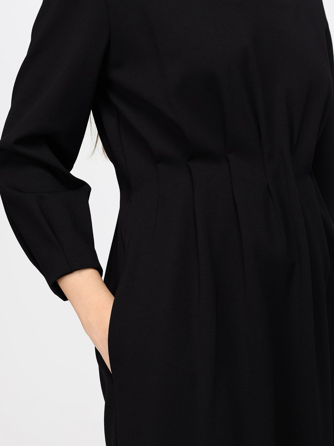 MEIMEIJ VESTIDO: Túnica midi Meimeij de mezcla de viscosa con escote de pico y cierre oculto, Negro - Img 3