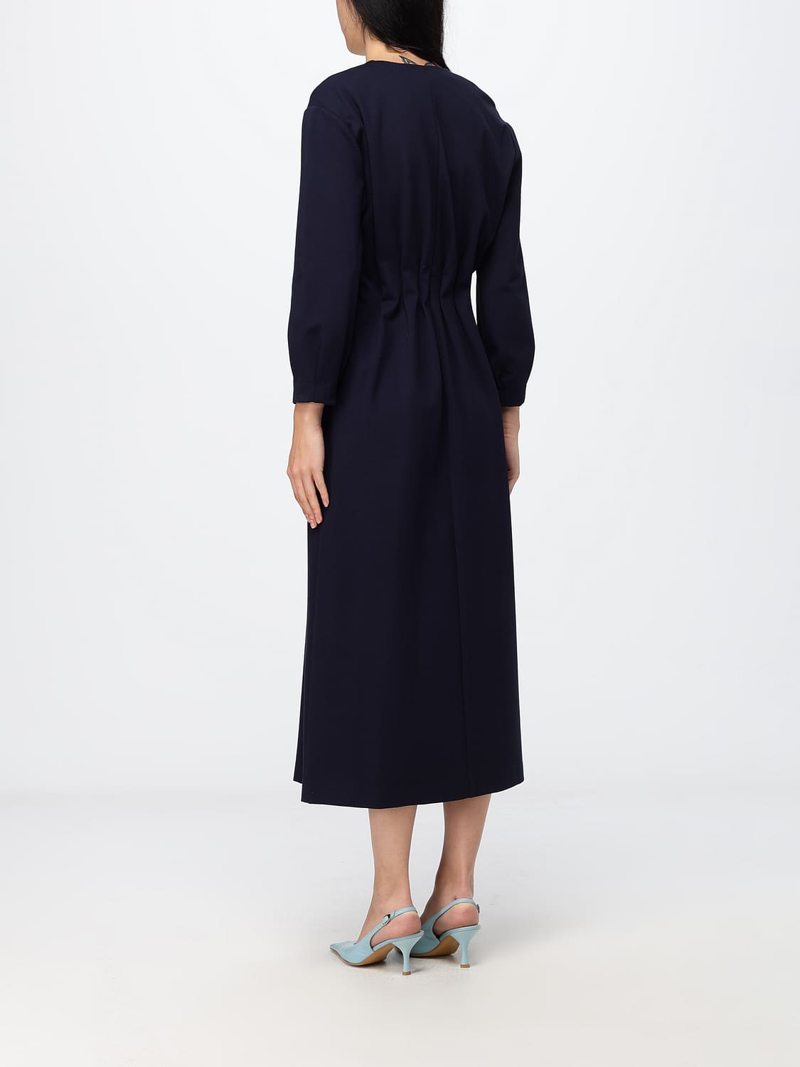 MEIMEIJ ROBE: Tunique midi Meimeij en mélange de viscose à col en V et fermeture dissimulée, Bleu - Img 2