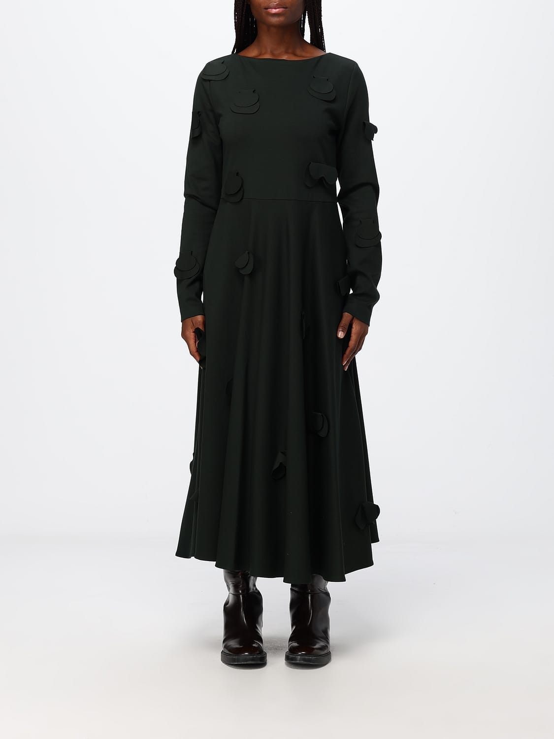 MEIMEIJ KLEID: Midi-Kleid Meimeij aus Jersey in A-Linie mit gestickten Patches, Grün - Img 1