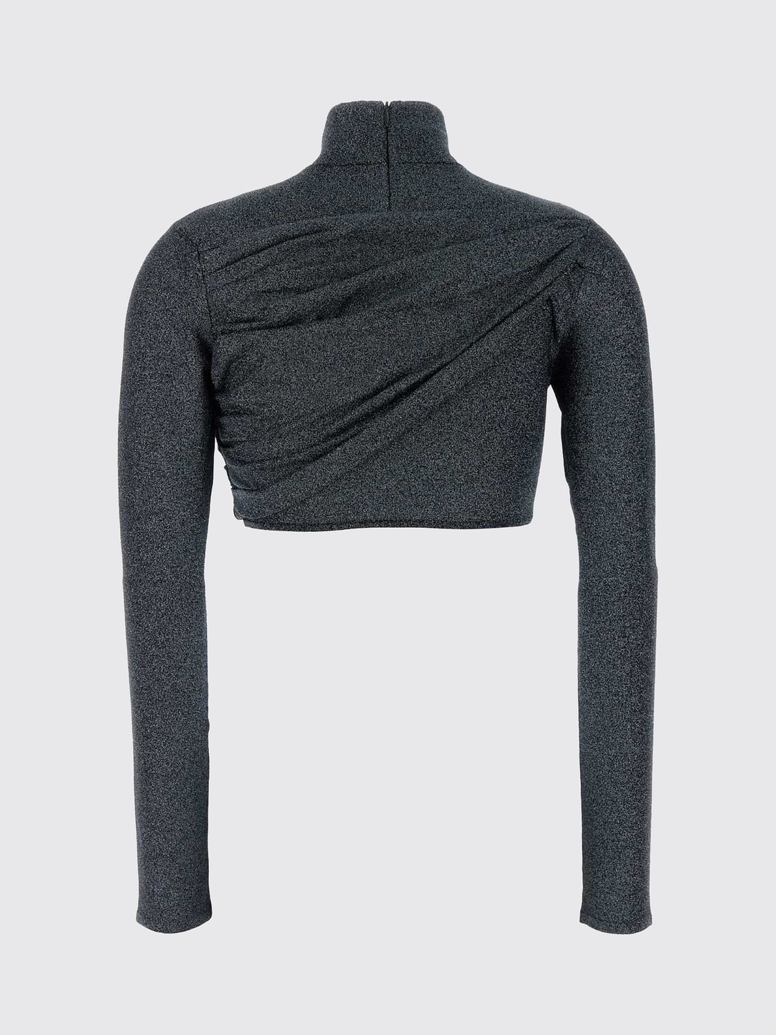 GUCCI TOP: Top court Gucci à manches longues et col roulé en lurex, Argent - Img 3