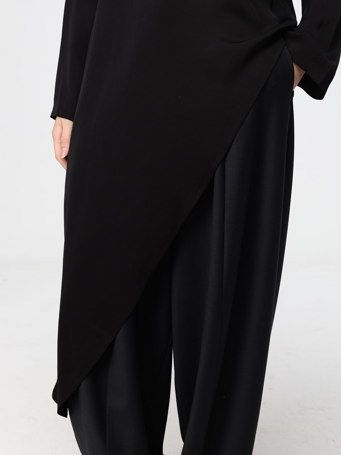 MEIMEIJ TOP: Blusa asimmetrica Meimeij in rayon con maniche lunghe e scollo rotondo, Nero - Img 3