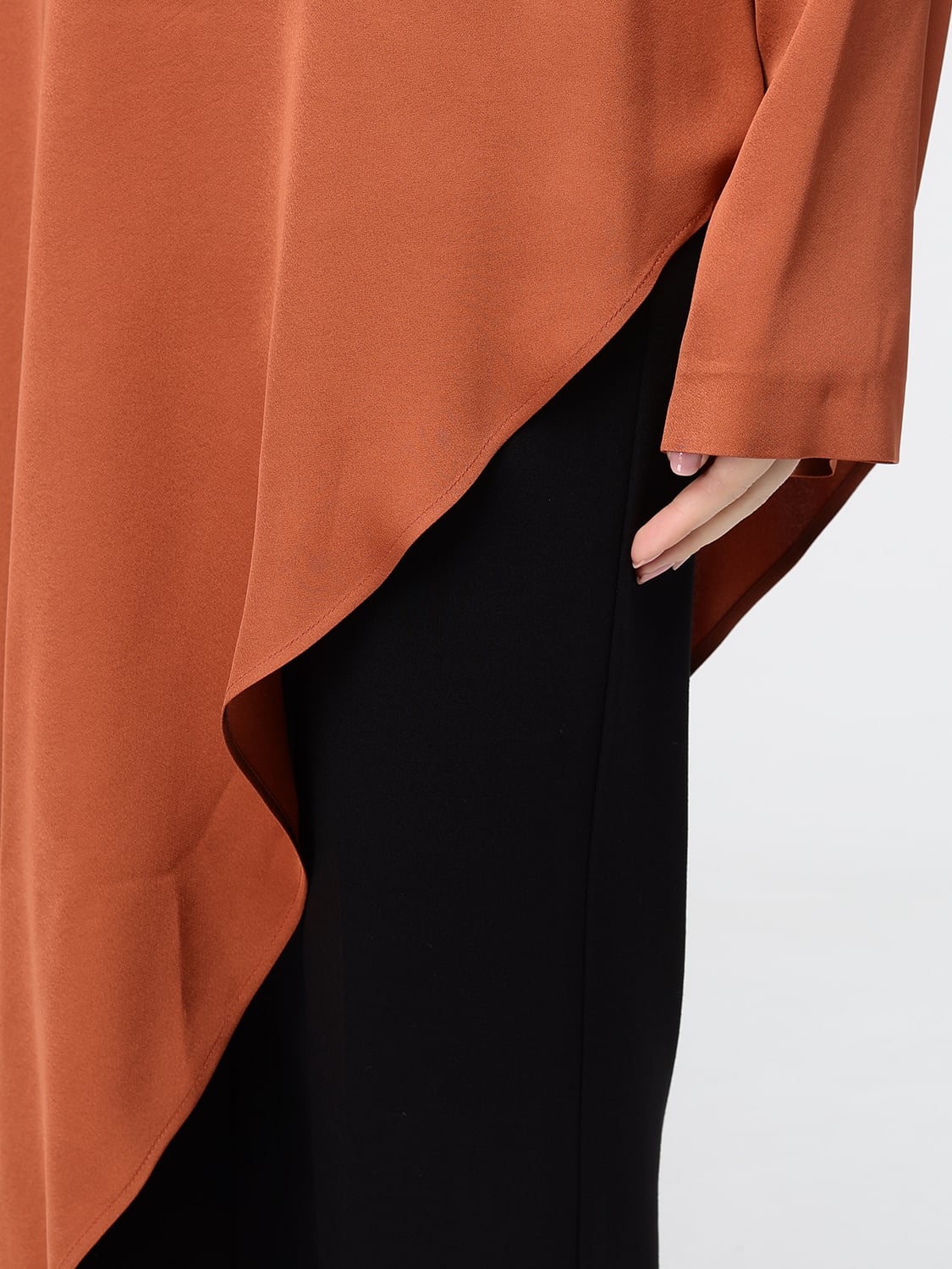 MEIMEIJ TOP: Blusa asimétrica Meimeij de rayón con manga larga y cuello redondo, Naranja - Img 3