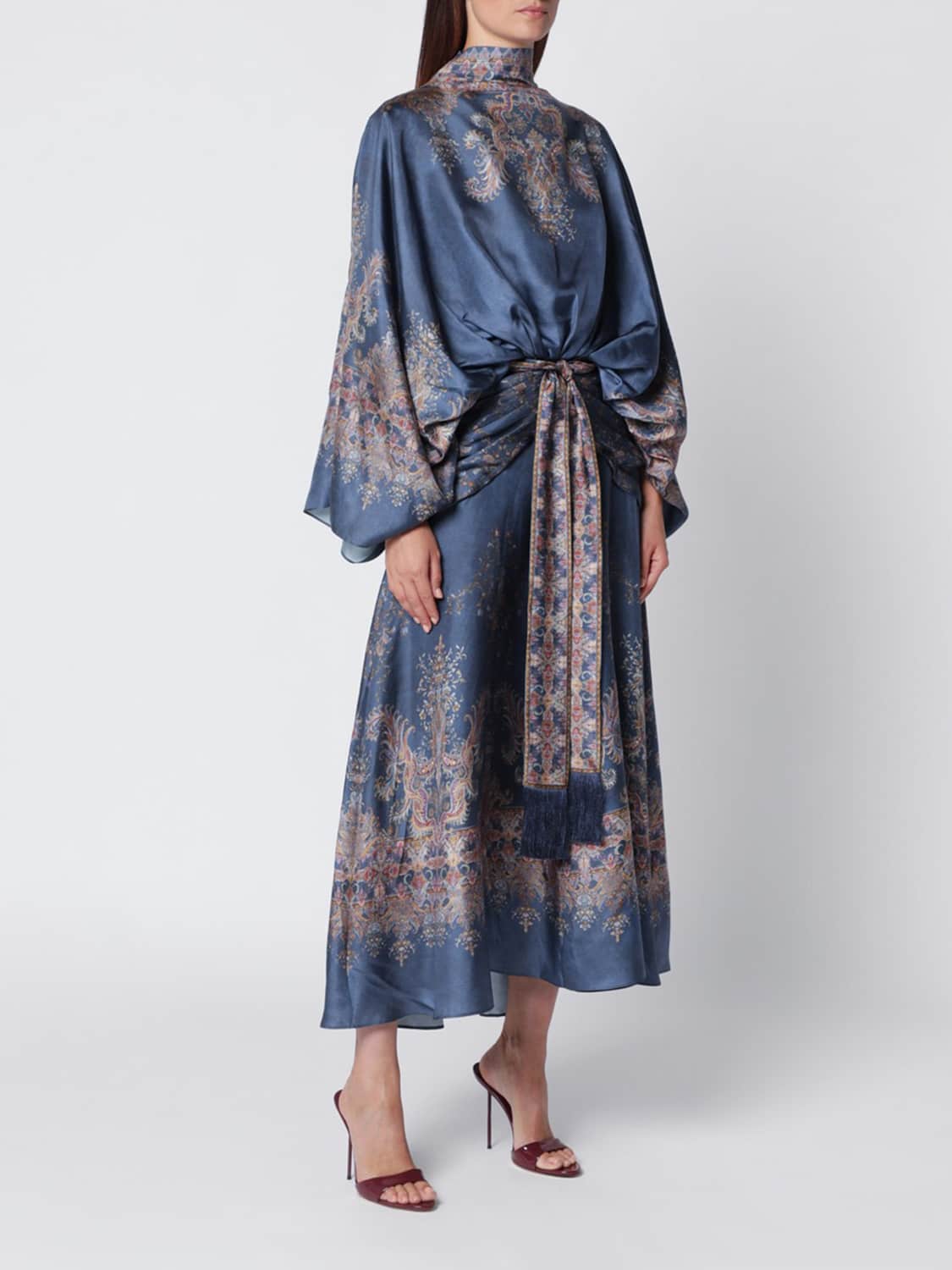 ZIMMERMANN KLEID: Valiant Seiden-Midi-Tunika Zimmermann mit einem Bindegürtel, Navy - Img 1