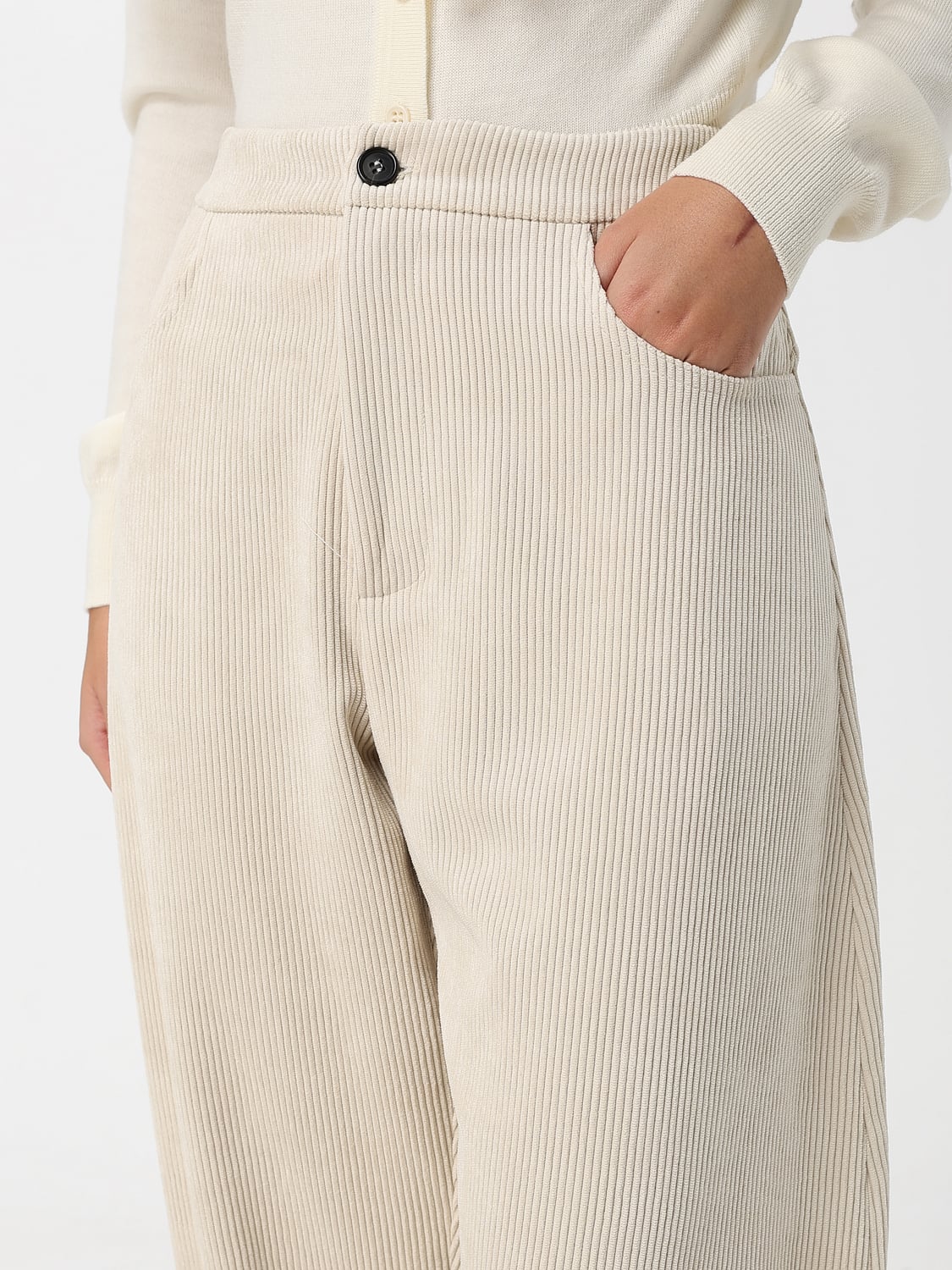 MEIMEIJ HOSE: Gerippte Wide-Leg-Hose Meimeij mit hohem Bund und Jeanstaschen, Yellow Cream - Img 3
