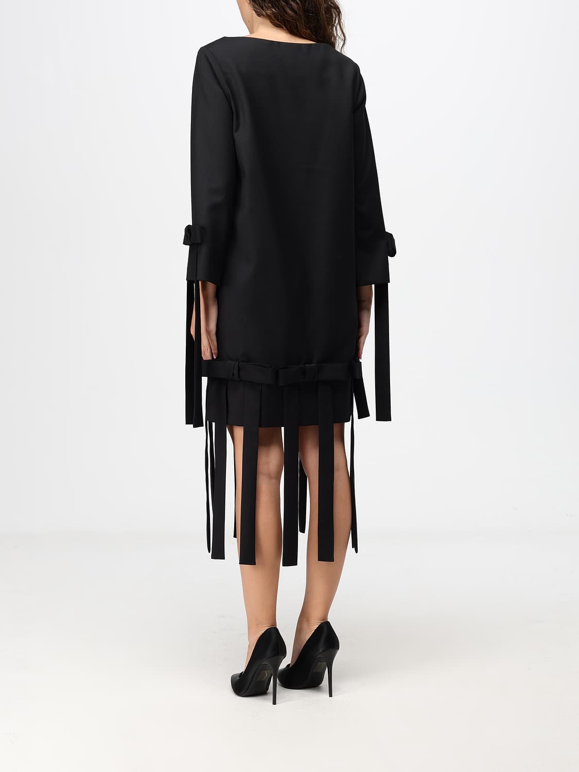 MEIMEIJ VESTIDO: Minivestido tubo Meimeij de mezcla de lana con flecos y lazo, Negro - Img 2