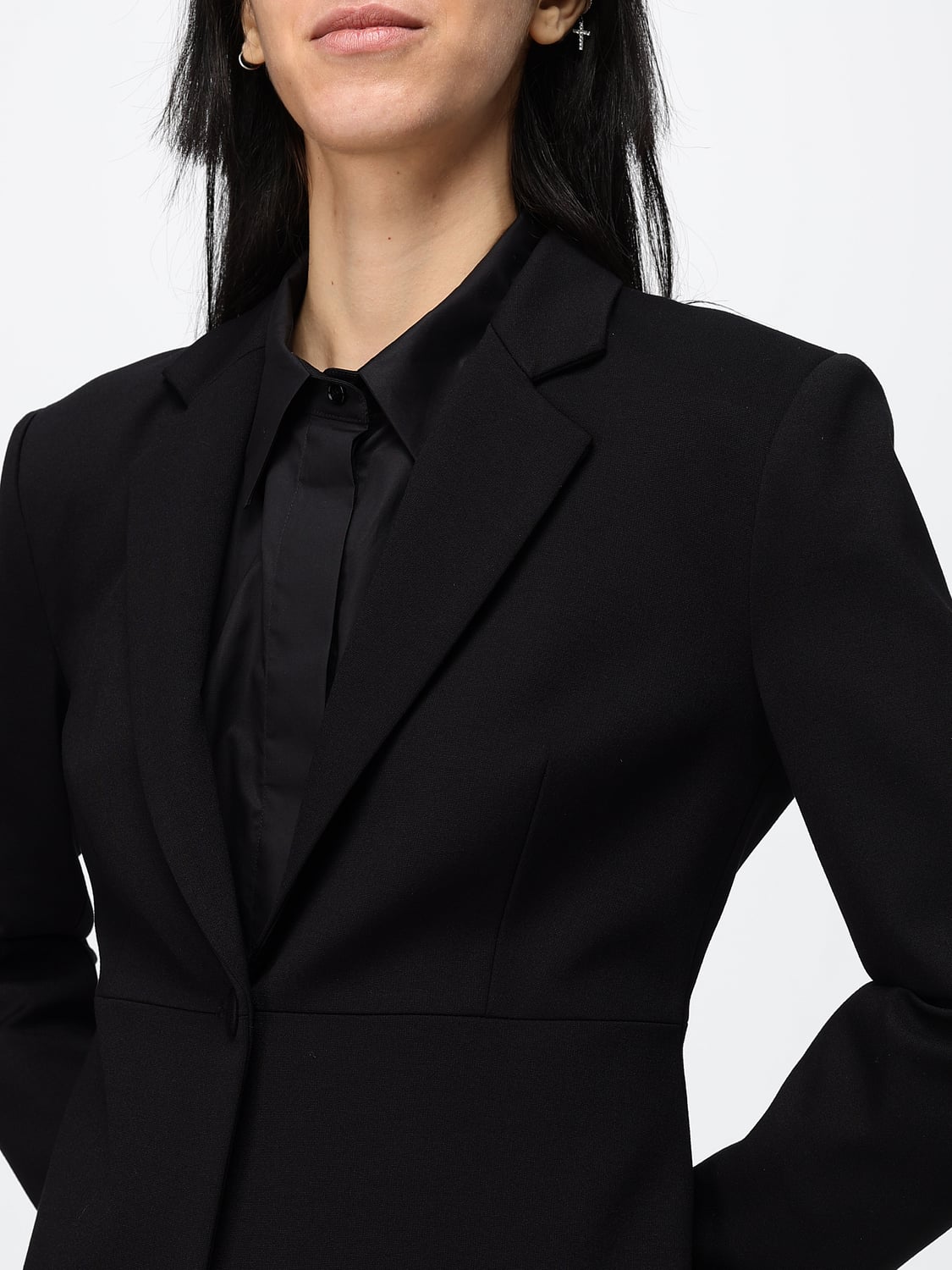 MEIMEIJ JACKE: Kurzer, einreihiger Ein-Knopf-Blazer Meimeij aus Viskosemischung, Schwarz - Img 4
