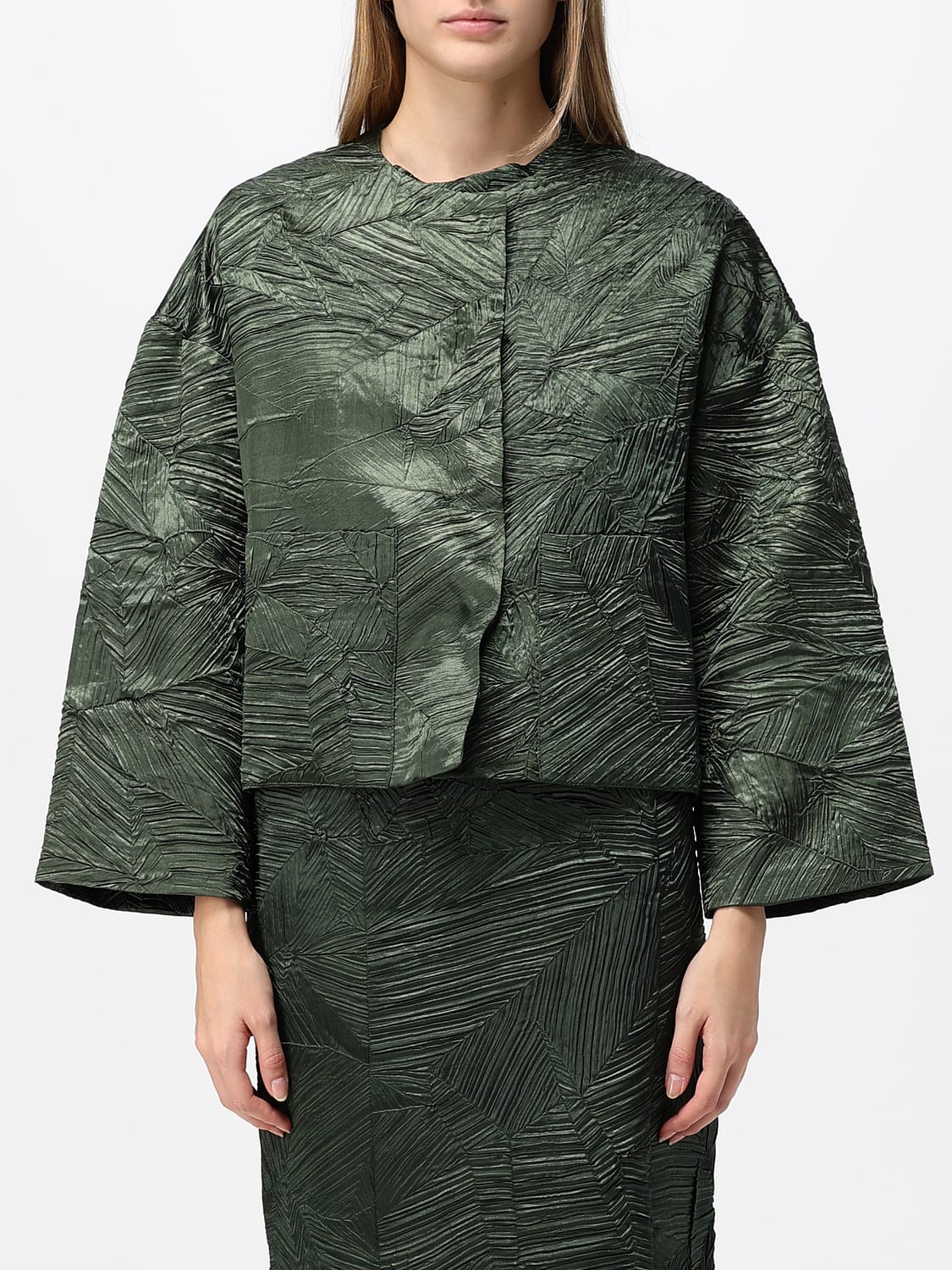 MEIMEIJ JACKE: Kurze, plissierte Jacke Meimeij aus Polyester in lockerer Passform, Grün - Img 1