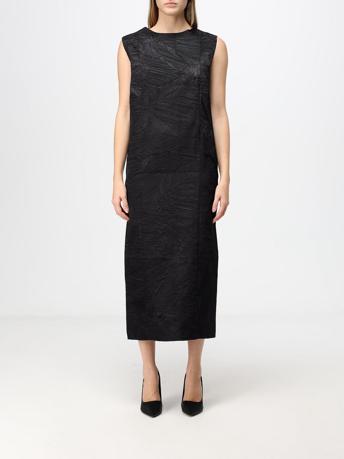 MEIMEIJ VESTIDO: Vestido tubo midi Meimeij de crepé con espalda en pico, Negro - Img 1