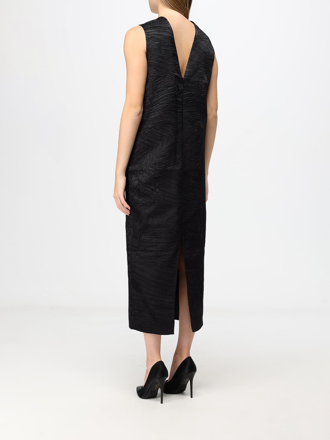 MEIMEIJ VESTIDO: Vestido tubo midi Meimeij de crepé con espalda en pico, Negro - Img 2