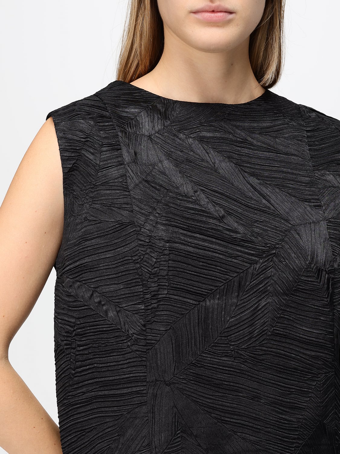 MEIMEIJ VESTIDO: Vestido tubo midi Meimeij de crepé con espalda en pico, Negro - Img 3
