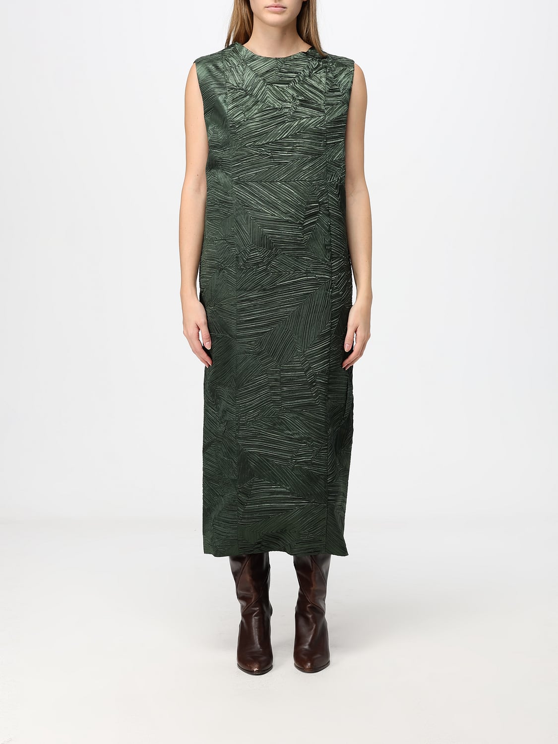 MEIMEIJ VESTIDO: Vestido tubo midi Meimeij de crepé con espalda en pico, Verde - Img 1