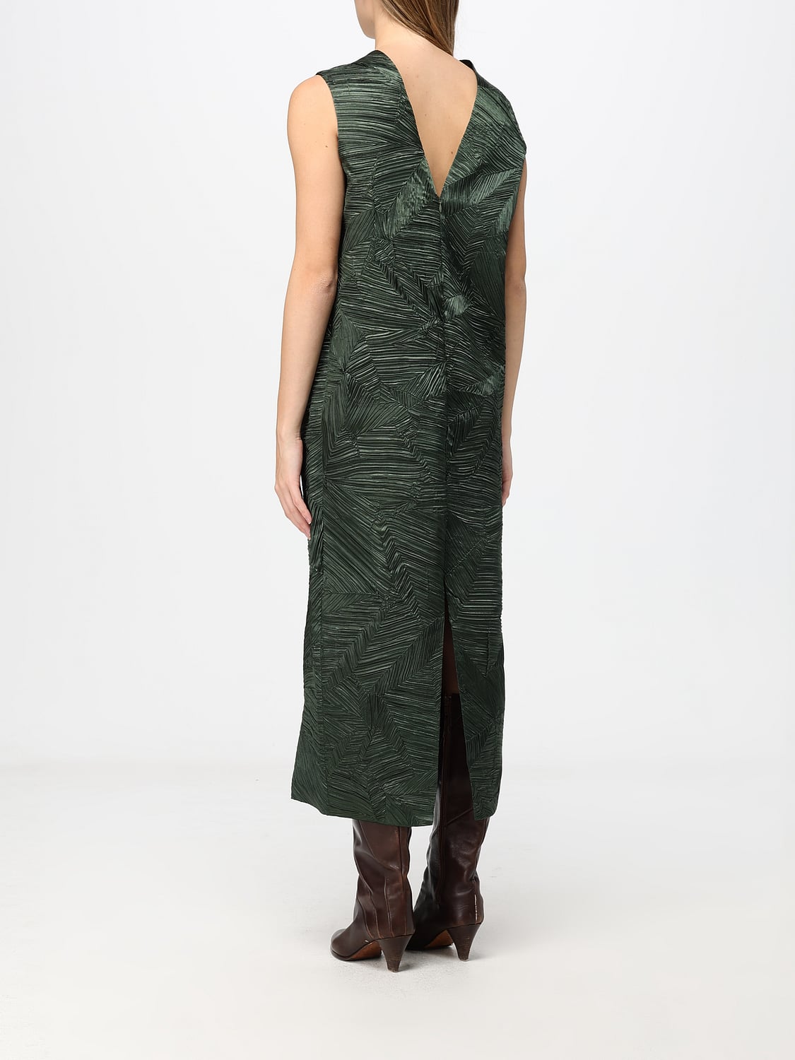 MEIMEIJ VESTIDO: Vestido tubo midi Meimeij de crepé con espalda en pico, Verde - Img 2