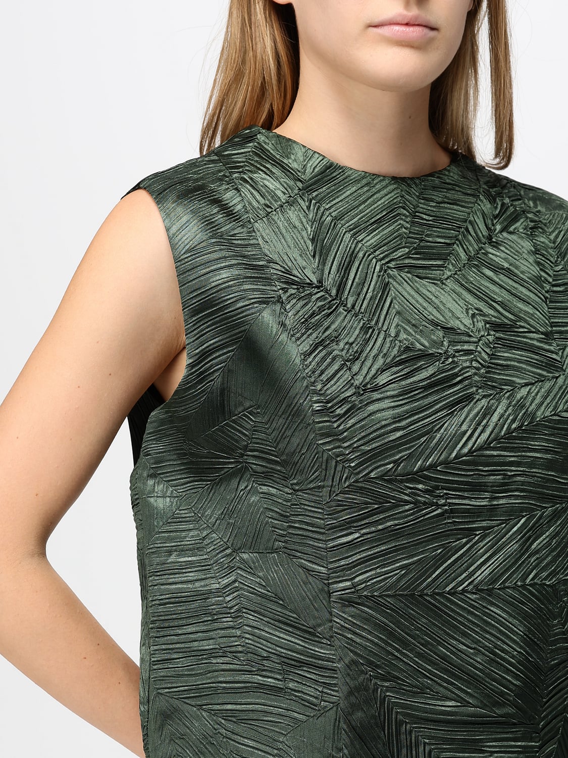 MEIMEIJ VESTIDO: Vestido tubo midi Meimeij de crepé con espalda en pico, Verde - Img 3