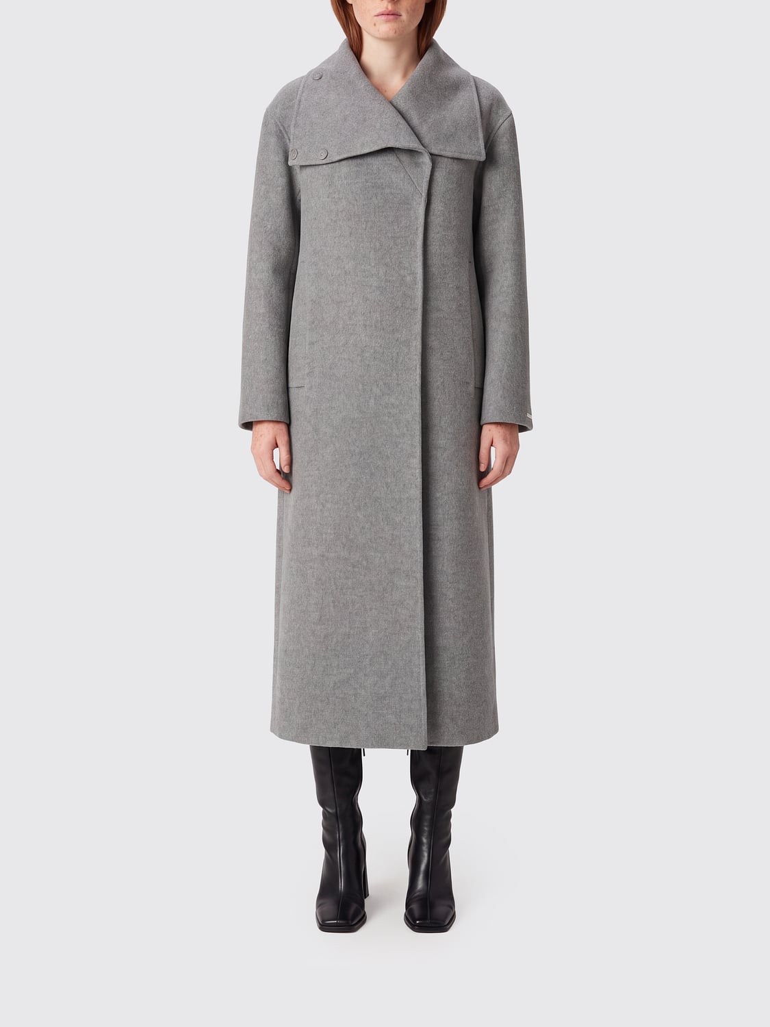 SPORTMAX ABRIGO: Abrigo largo de doble botonadura Sportmax de lana virgen con cuello marinero, Gris - Img 1