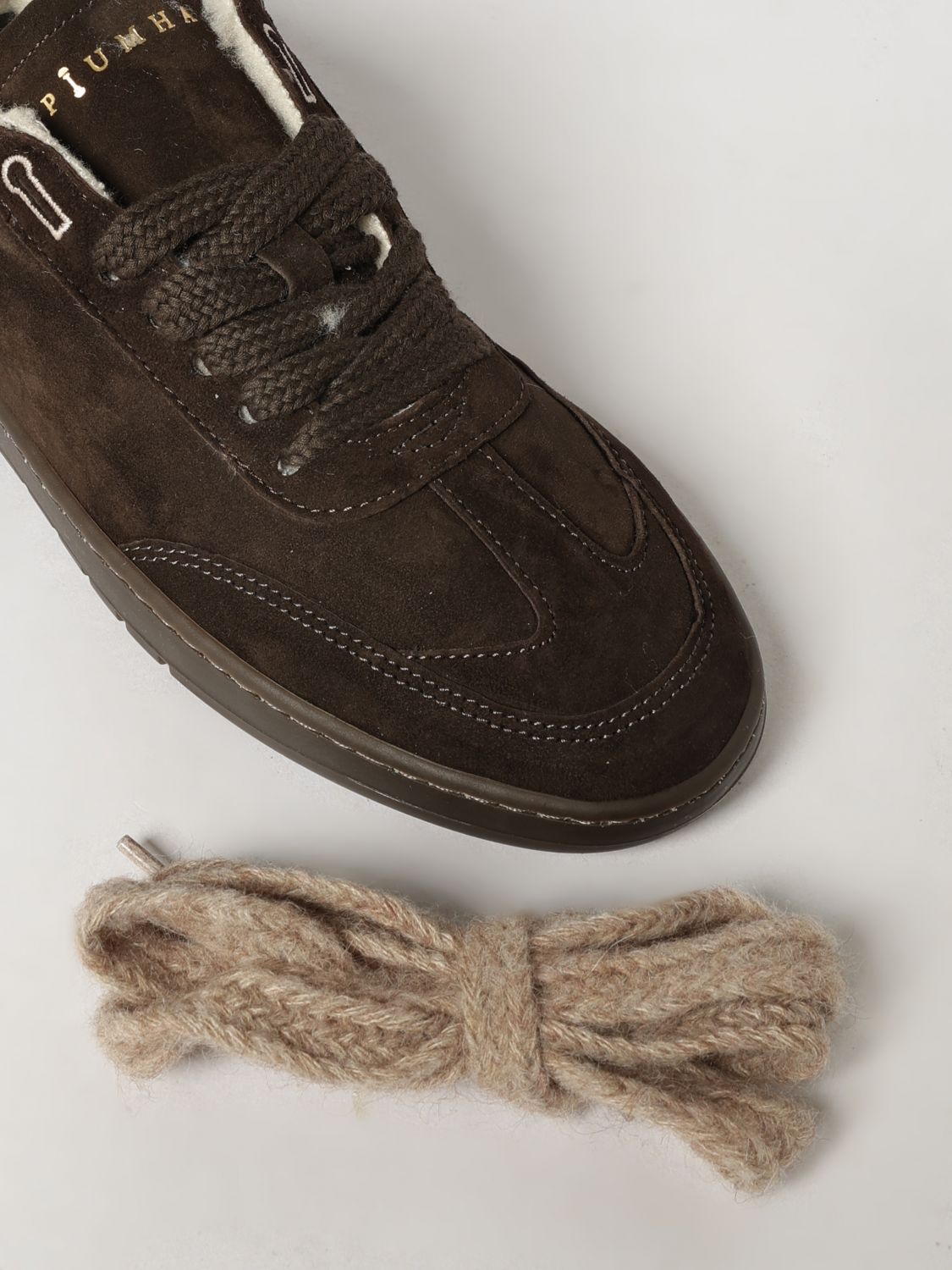 PIUMHA SNEAKERS: Sneakers basse Piumha in pelle scamosciata con interni in shearling, Moro - Img 4
