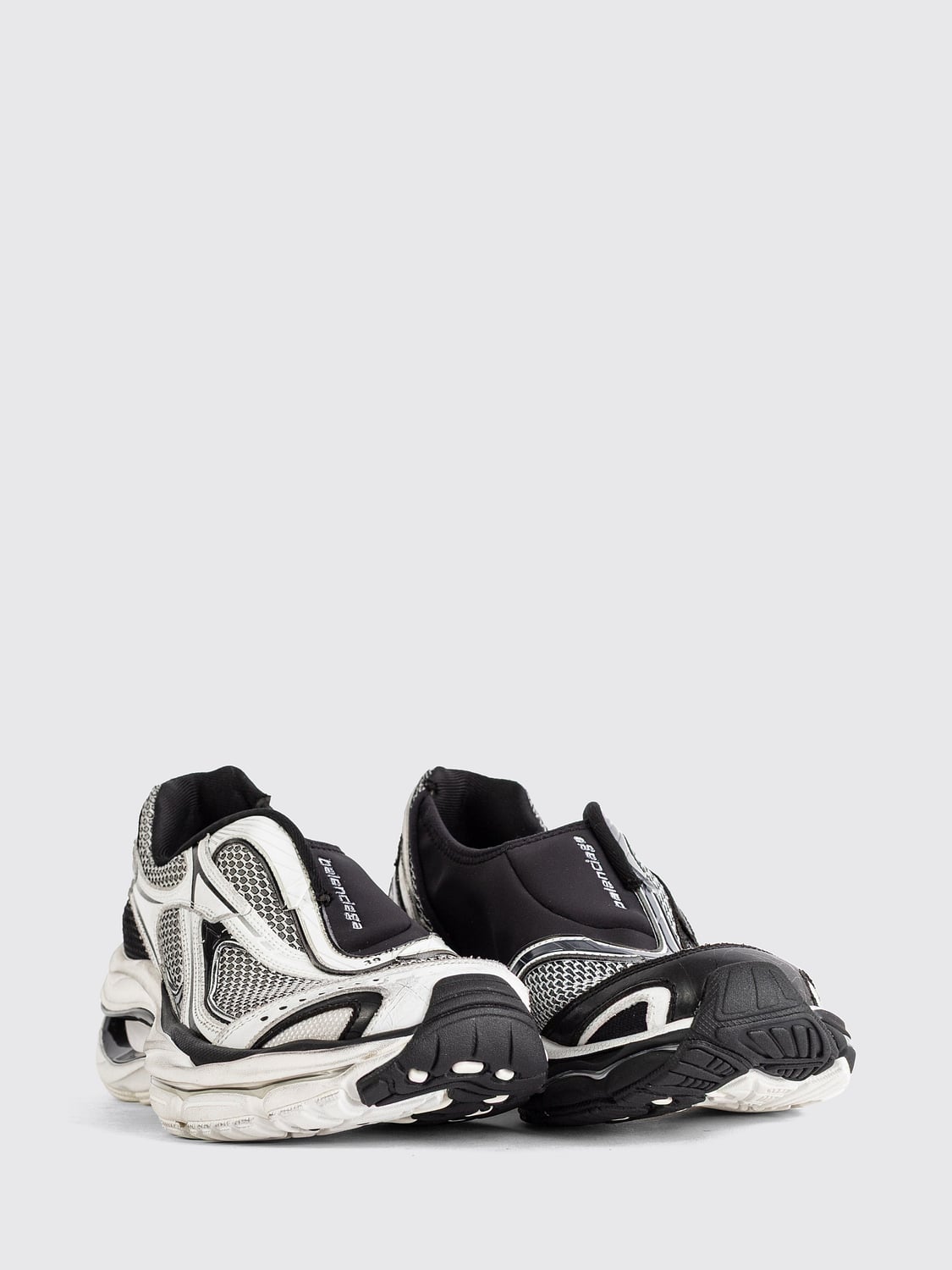 BALENCIAGA SNEAKERS: Balenciaga Distressed-Effect Mesh Slip-On Sneakers with Embroidered Logo, White - Img 2