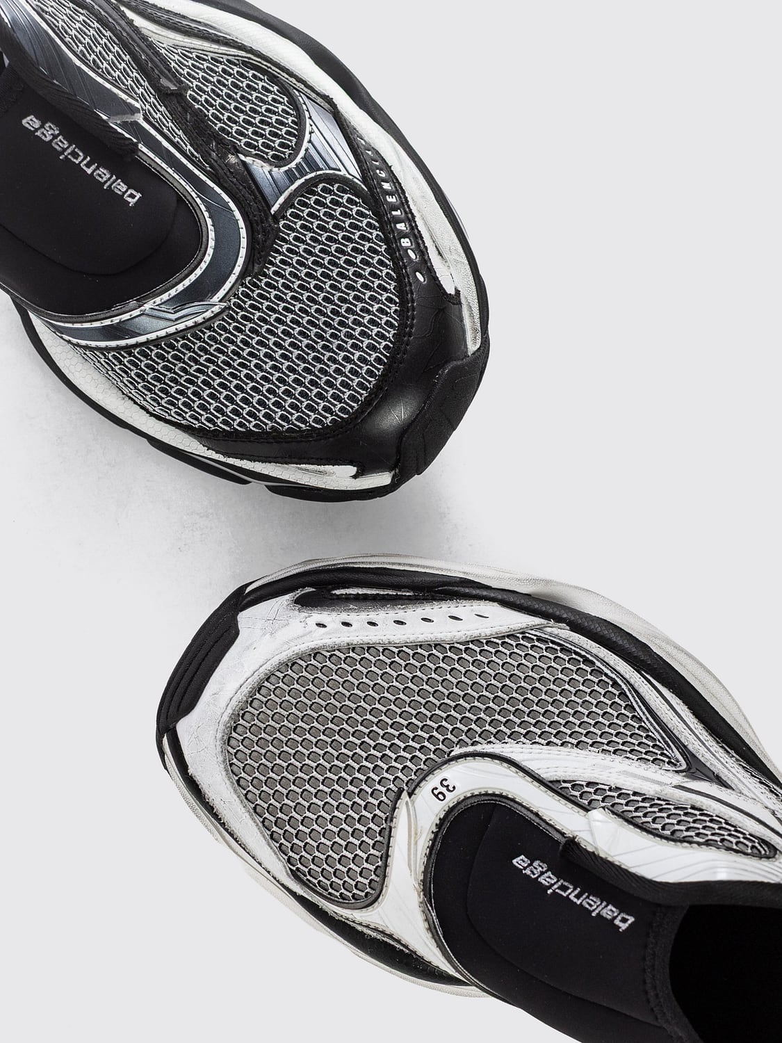 BALENCIAGA SNEAKERS: Balenciaga Distressed-Effect Mesh Slip-On Sneakers with Embroidered Logo, White - Img 3