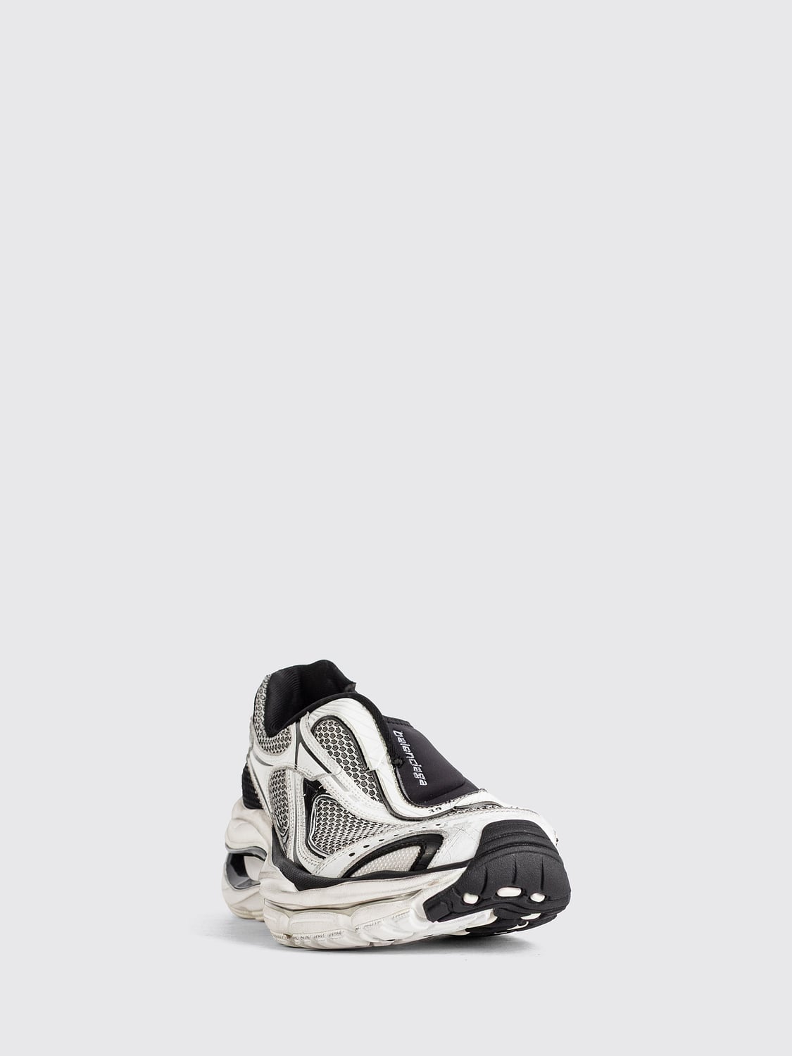BALENCIAGA SNEAKERS: Balenciaga Distressed-Effect Mesh Slip-On Sneakers with Embroidered Logo, White - Img 4