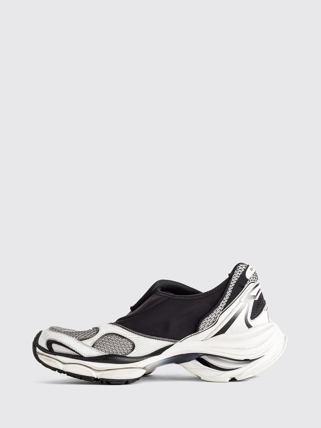 BALENCIAGA SNEAKERS: Balenciaga Distressed-Effect Mesh Slip-On Sneakers with Embroidered Logo, White - Img 5