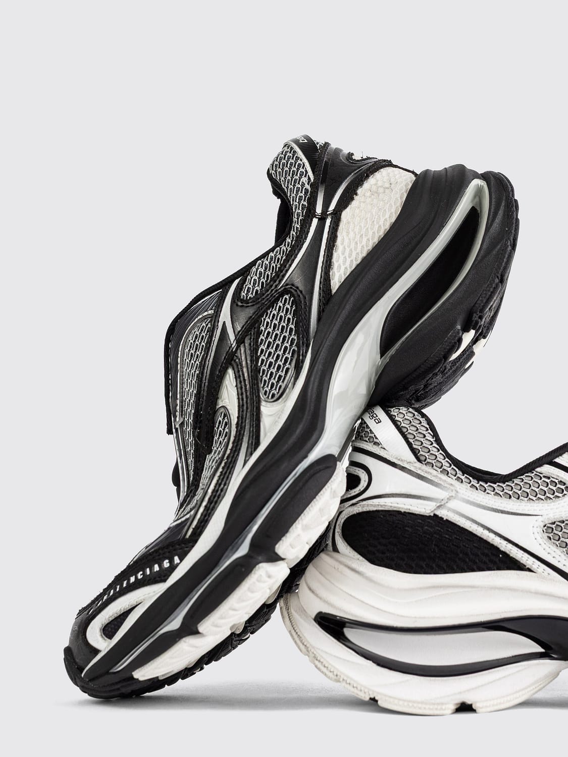 BALENCIAGA SNEAKERS: Balenciaga Distressed-Effect Mesh Slip-On Sneakers with Embroidered Logo, White - Img 6