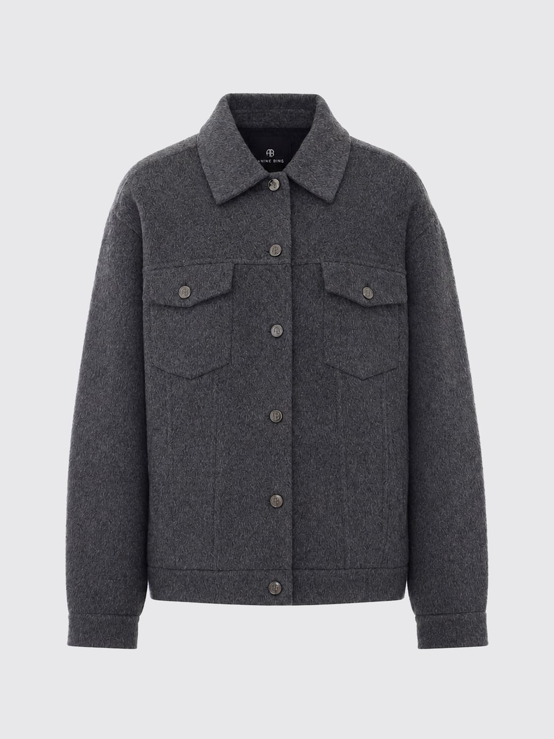 ANINE BING JACKE: Hemdjacke Anine Bing aus grauer Wolle mit aufgesetzten Taschen, Grau - Img 2