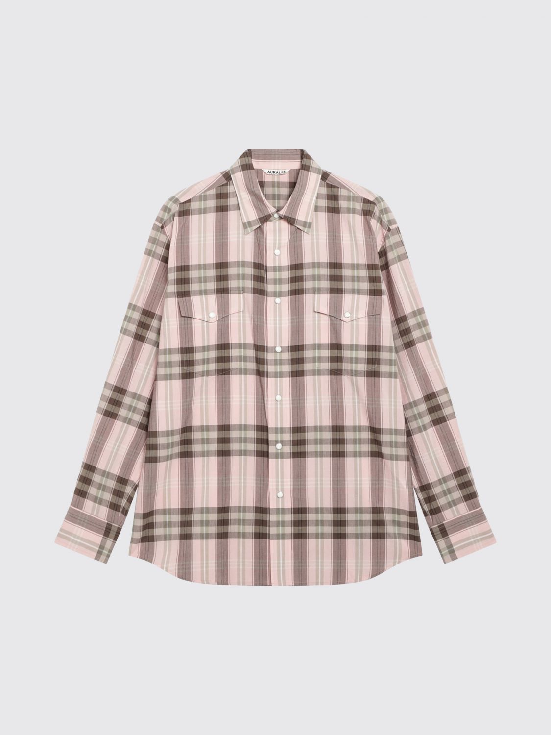 AURALEE CAMISA: Camisa Auralee de cuadros en mezcla de algodón y seda con bolsillos de parche, Rosa - Img 2