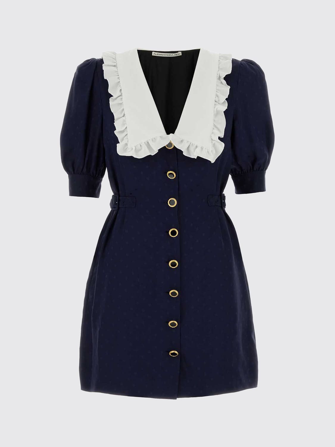 ALESSANDRA RICH ABITO: Mini abito chemisier Alessandra Rich in seta con collo a rouches, Blue Navy - Img 2