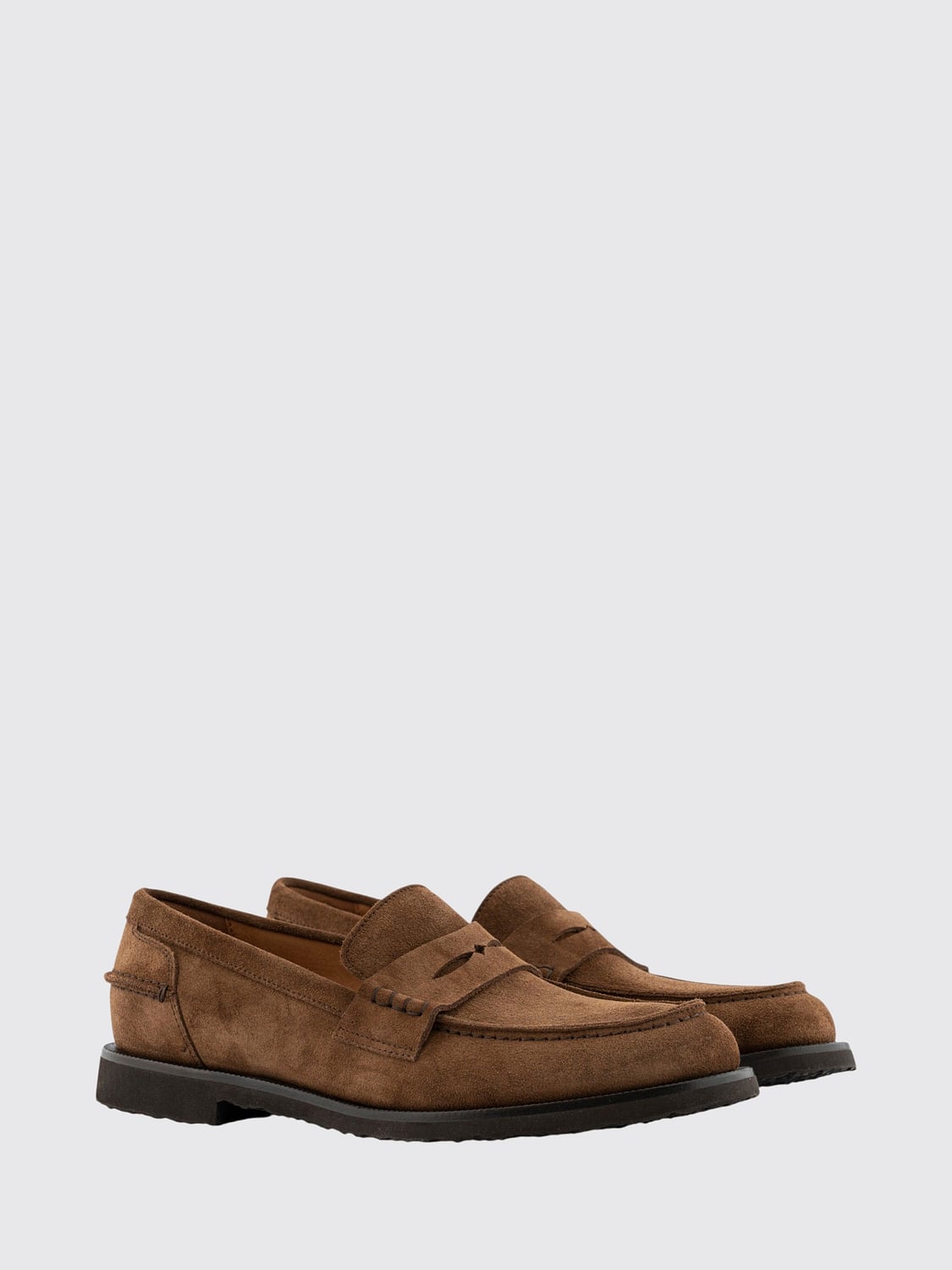 BUTTERO MOCASSINI: Mocassini penny loafer Buttero in pelle scamosciata con traversina e punta tonda, Marrone - Img 2