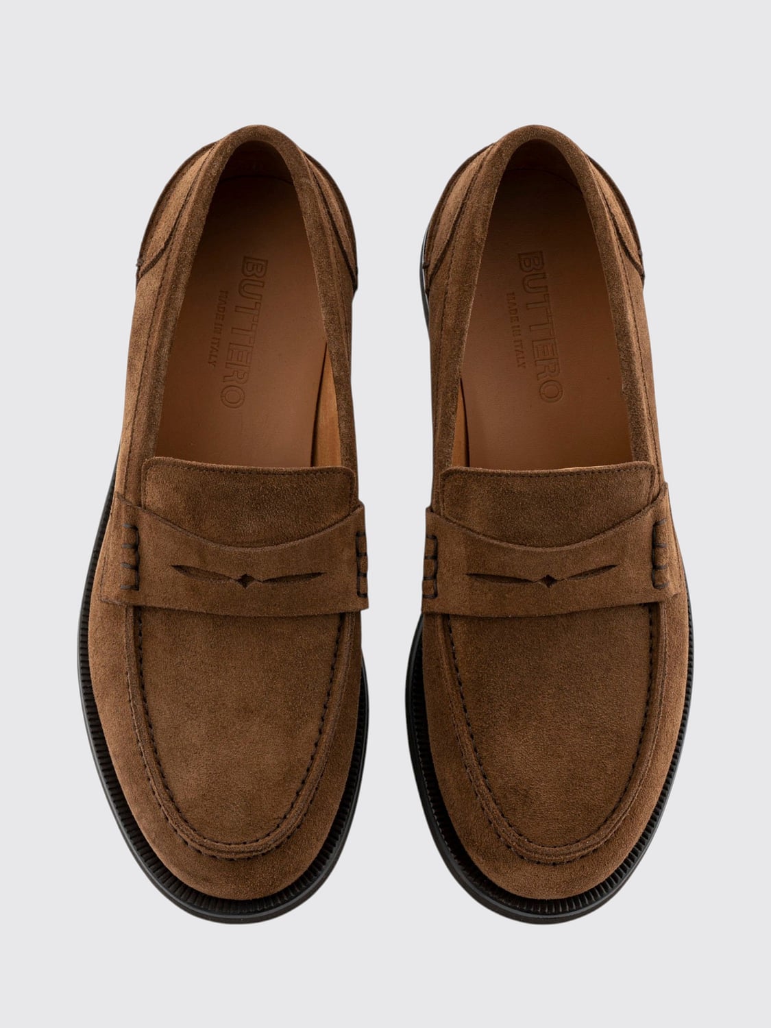 BUTTERO MOCASSINI: Mocassini penny loafer Buttero in pelle scamosciata con traversina e punta tonda, Marrone - Img 4