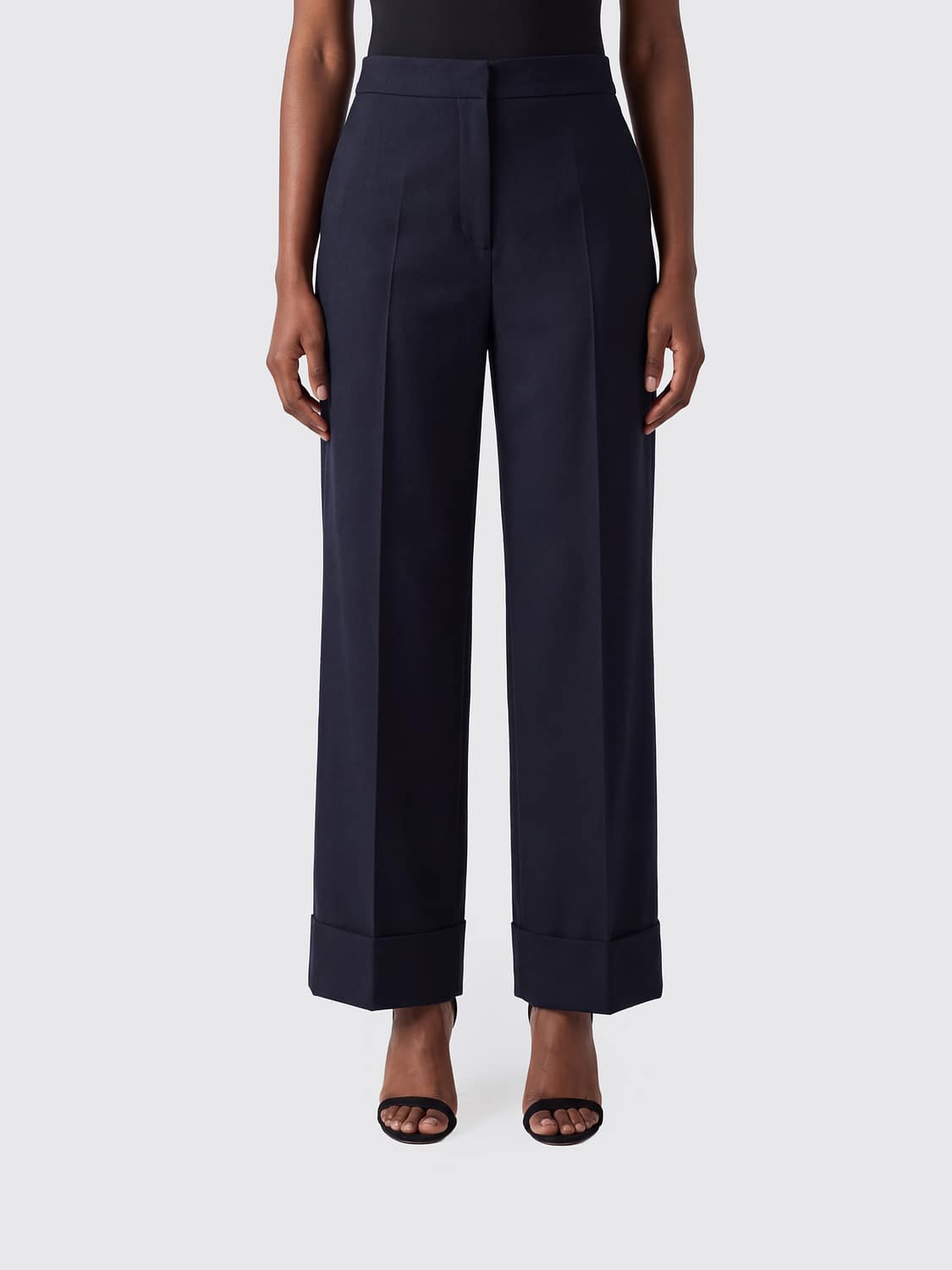SOEUR PANTALONI: Pantaloni a gamba larga Soeur in pura lana vergine a vita alta, Blue Navy - Img 1