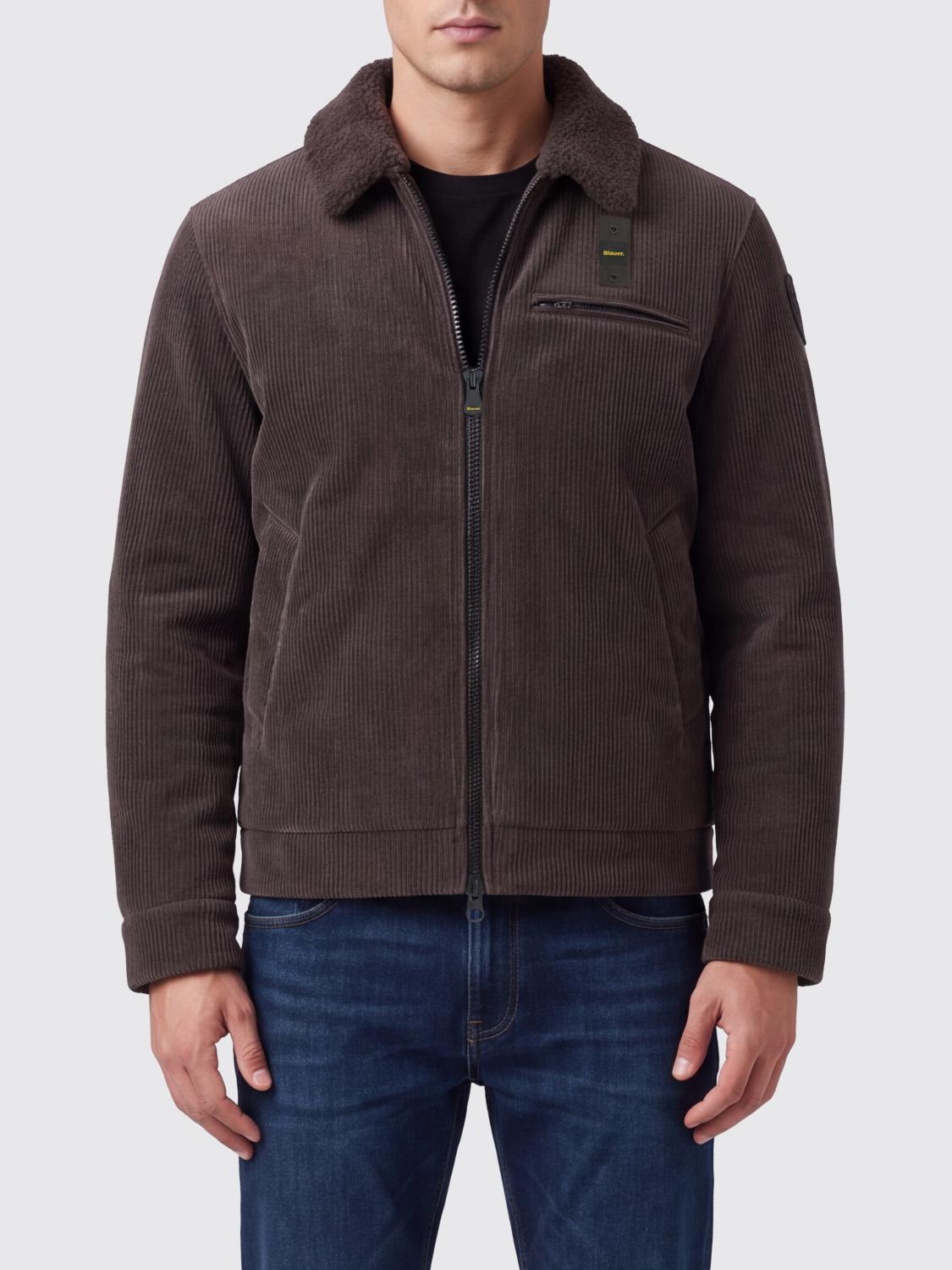 BLAUER JACKET: Blauer Velvet Shirt Jacket with Fur Collar and Zip Closure, Brown - Img 1