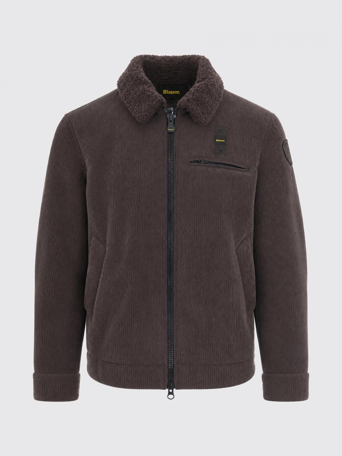 BLAUER JACKET: Blauer Velvet Shirt Jacket with Fur Collar and Zip Closure, Brown - Img 2