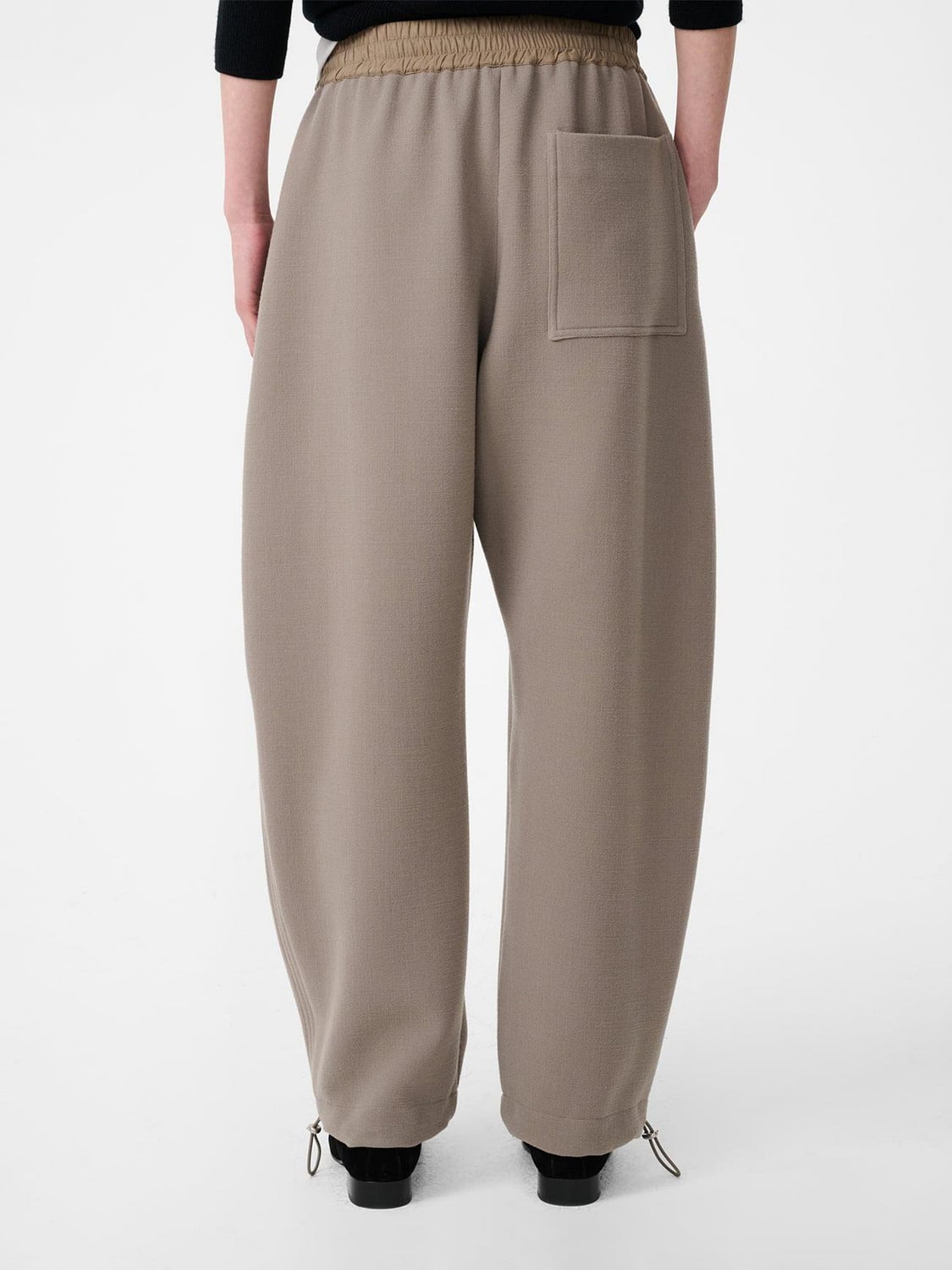STUDIO NICHOLSON PANTS: Studio Nicholson Prince of Wales Wool Baggy Trousers with Drawstring, Beige - Img 2