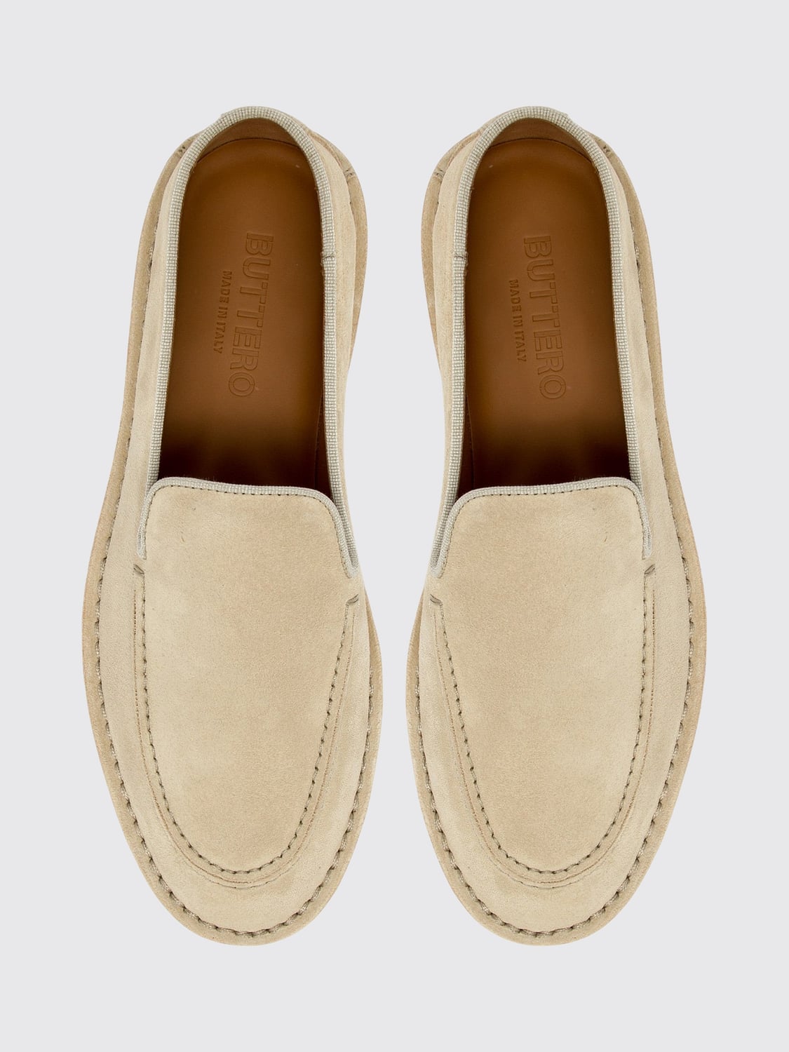 BUTTERO MOCASSINI: Mocassini flat Buttero in pelle scamosciata di bovino con vaschetta in rilievo, Beige - Img 4