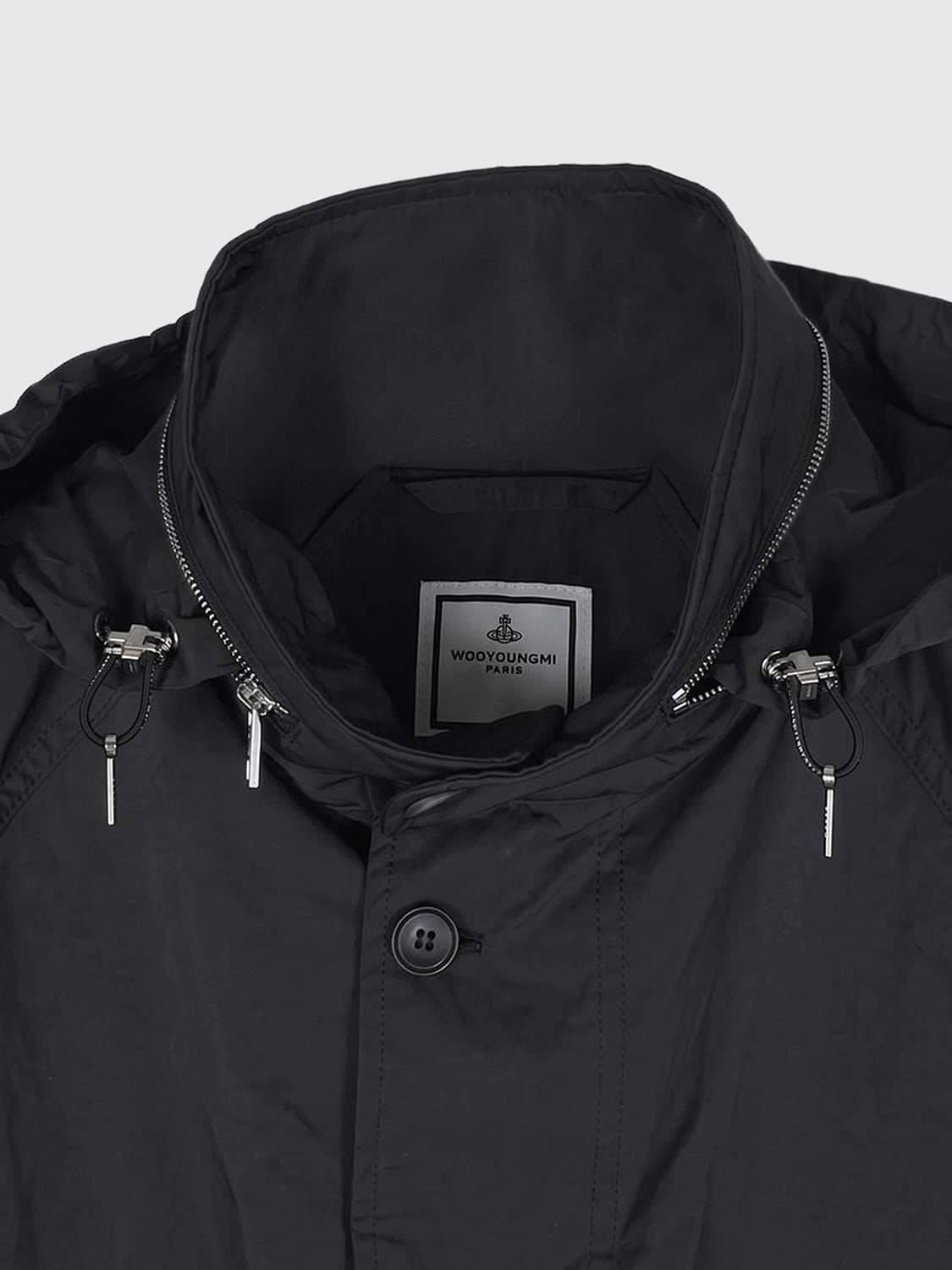 WOOYOUNGMI JACKET: Hooded Windbreaker Jacket Wooyoungmi with a High Neck and Button Closure, Black - Img 4