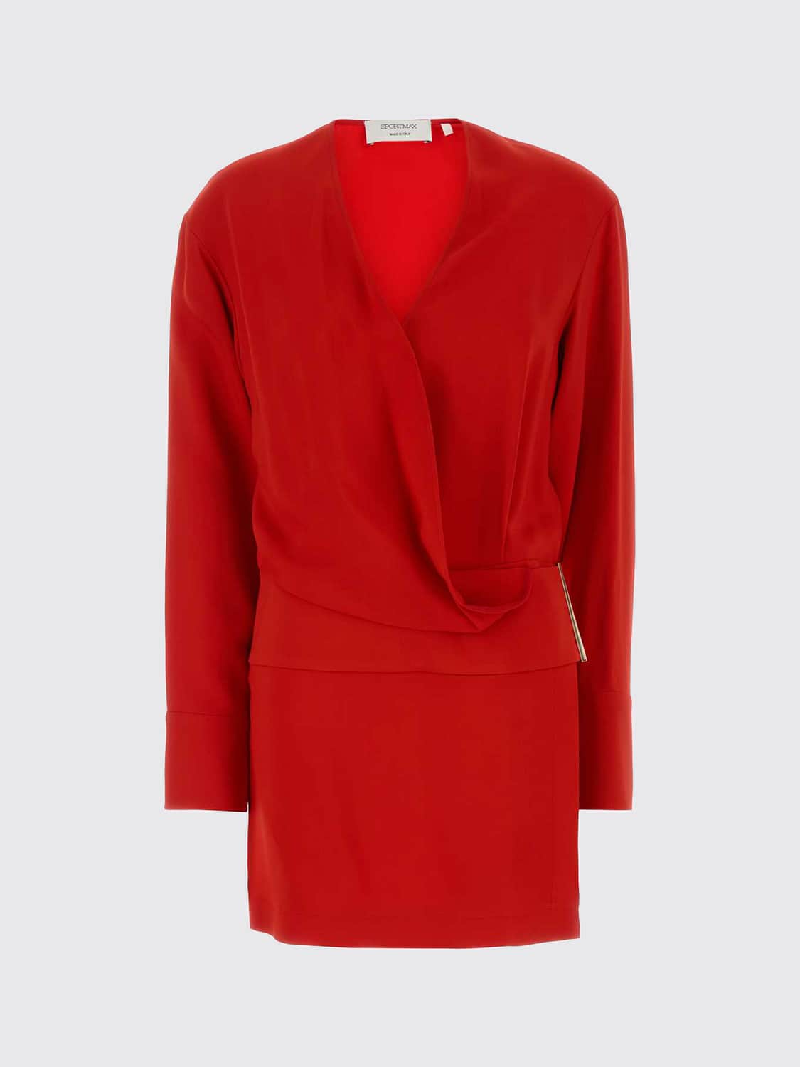SPORTMAX ABITO: Mini abito a tubino Sportmax in crêpe con scollo a V e maniche lunghe, Rosso - Img 2