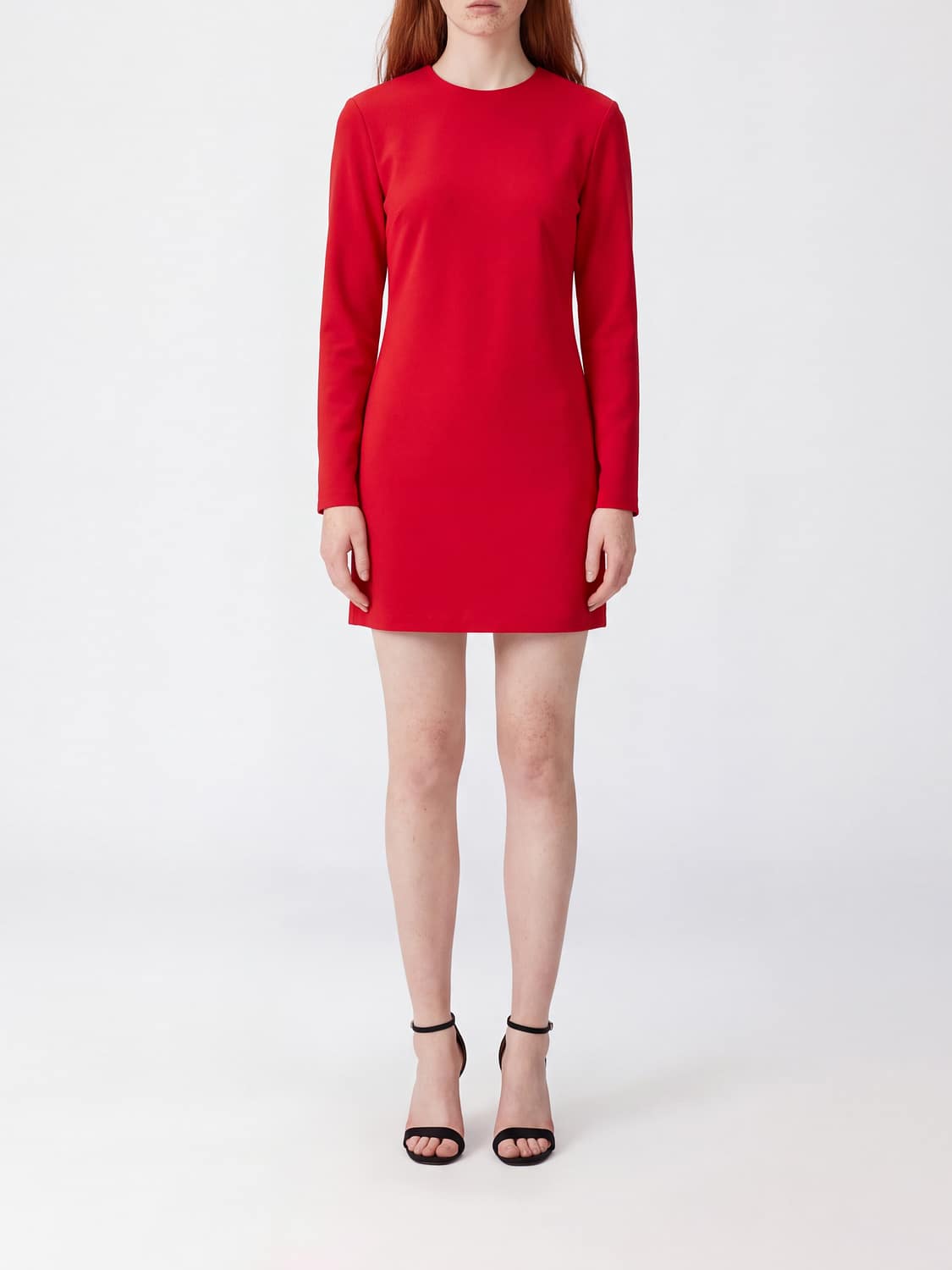 ANIYE BY VESTIDO: Minivestido recto Aniye by de crepé elástico con manga larga y cuello redondo, Rojo - Img 1