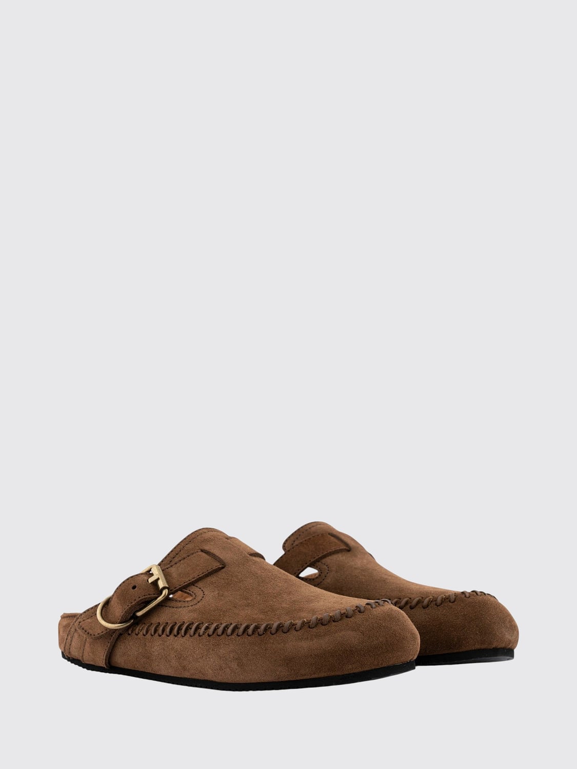 BUTTERO SCARPE: Mules Buttero in pelle scamosciata con cinturino regolabile e tacco basso, Marrone - Img 2