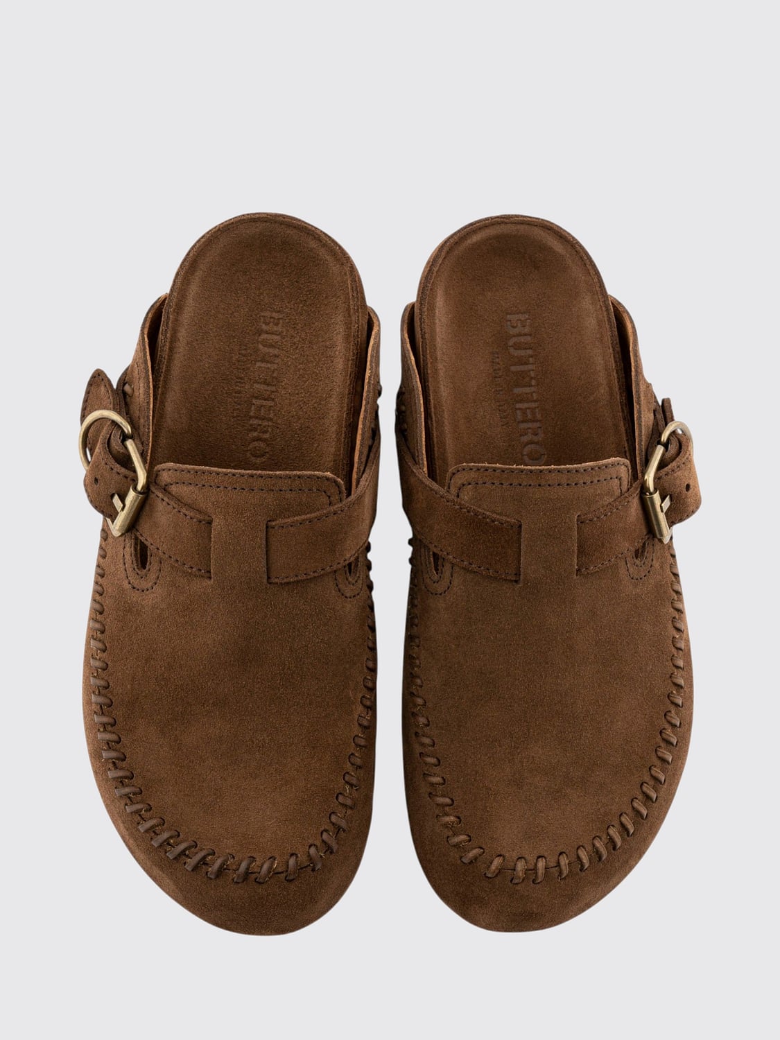 BUTTERO SCARPE: Mules Buttero in pelle scamosciata con cinturino regolabile e tacco basso, Marrone - Img 4