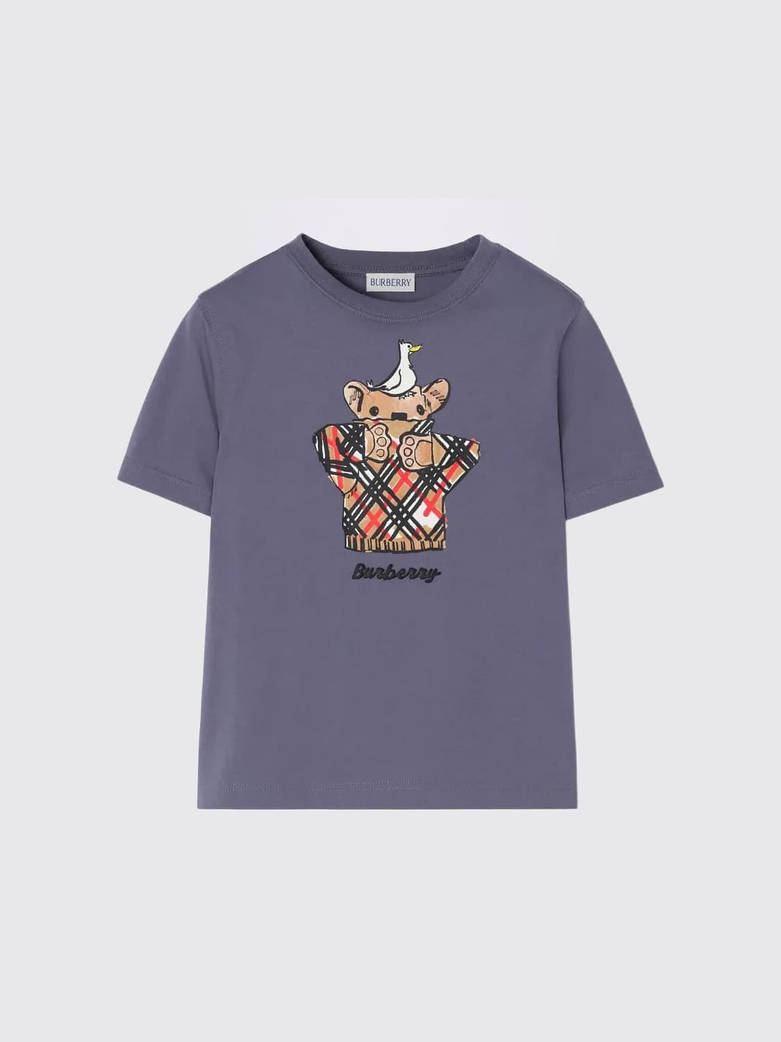 BURBERRY T-SHIRT: Burberry Boy's Cotton T-Shirt with Contrast Teddy Bear Print, Blue - Img 1