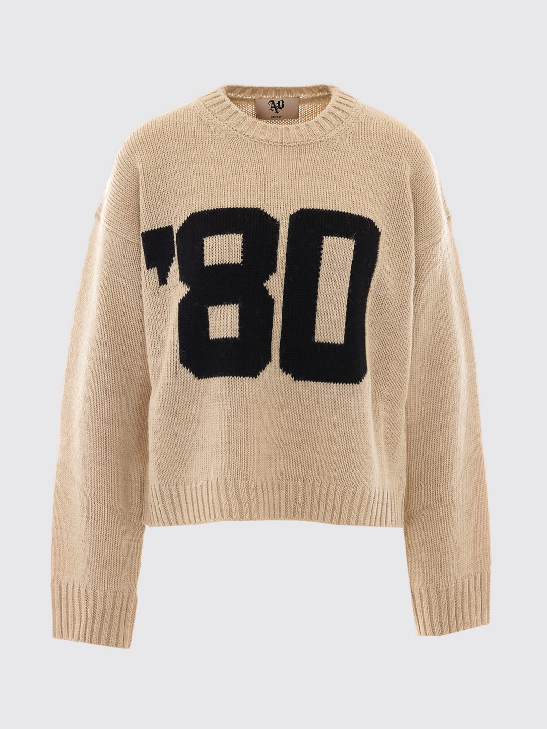 ANIYE BY PULLOVER: Rundhalspullover Aniye by aus Woll-Alpaka-Mischung mit Slogan-Print, Beige - Img 2