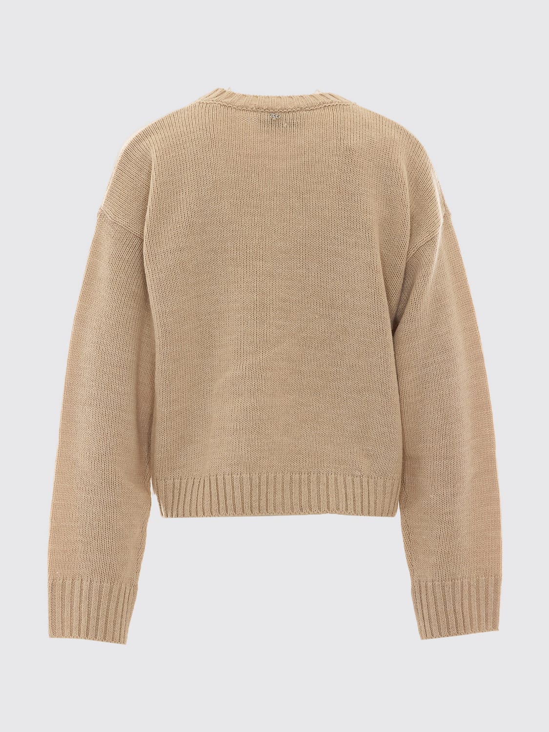 ANIYE BY PULLOVER: Rundhalspullover Aniye by aus Woll-Alpaka-Mischung mit Slogan-Print, Beige - Img 3