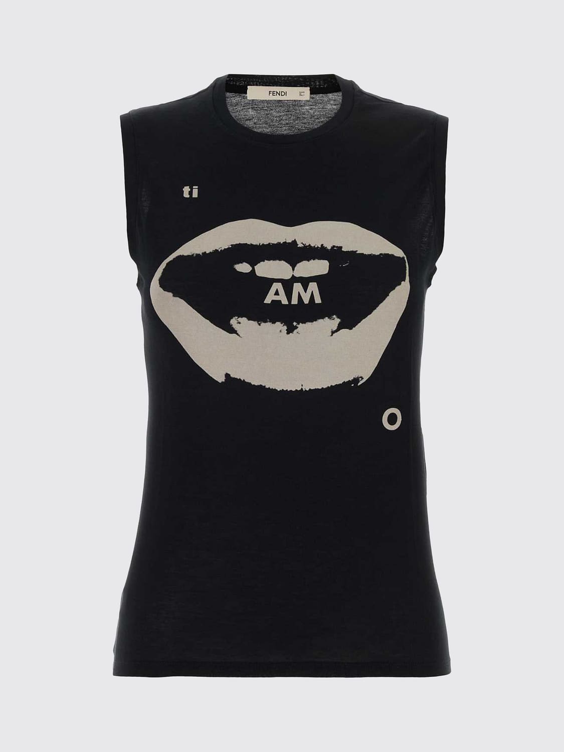 FENDI CAMISETA: Camiseta sin mangas slim fit Fendi de algodón con estampado gráfico y logo, Negro - Img 2