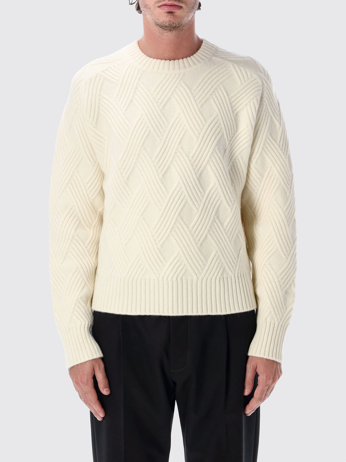 LANVIN SWEATER: Dropped Shoulder Wool Crewneck Jumper Lanvin with Long Sleeves, White - Img 1
