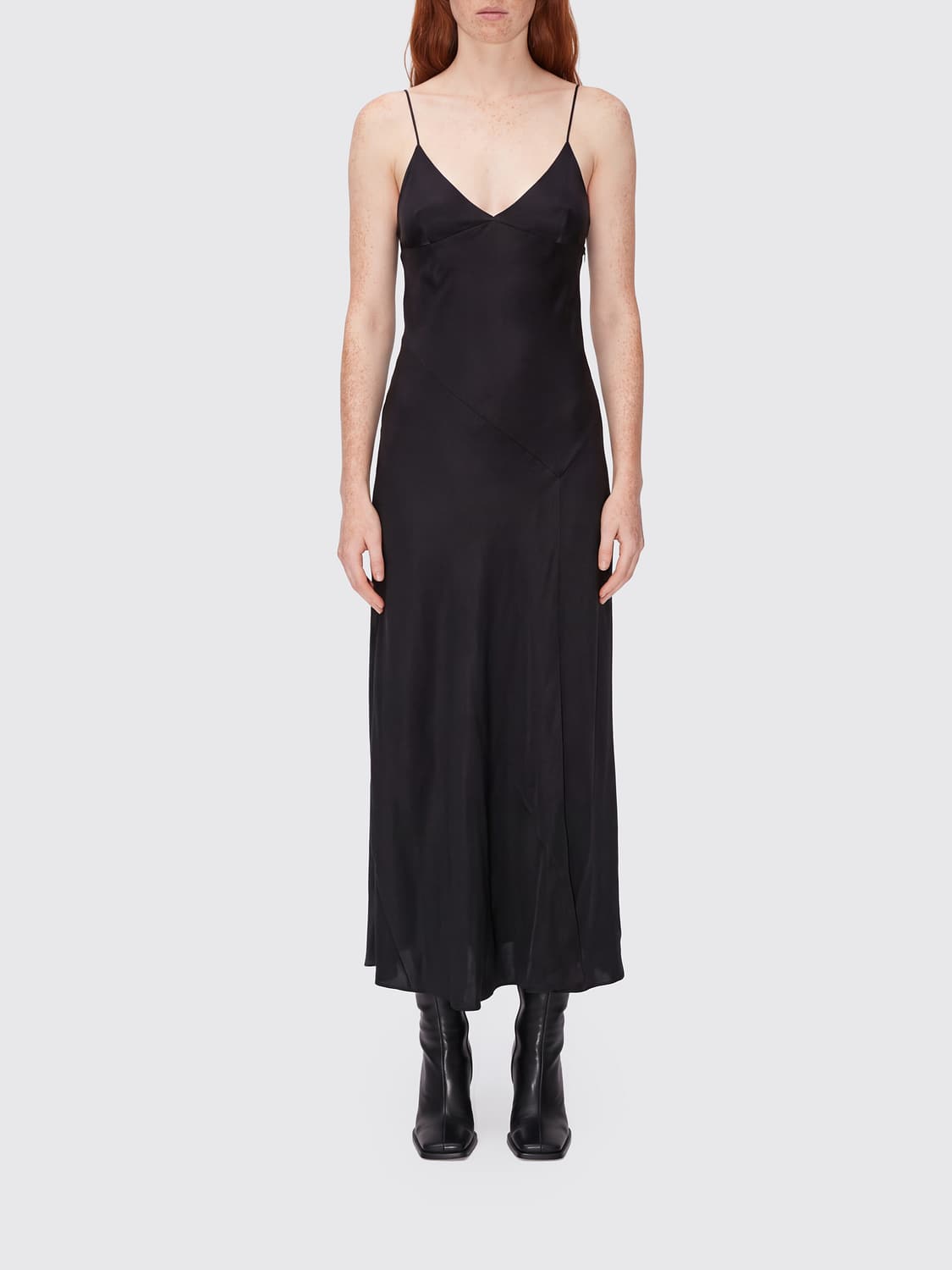 ALBERTA FERRETTI ABITO: Abito sottoveste midi Alberta Ferretti in viscosa con scollo a V e spalline sottili, Nero - Img 1